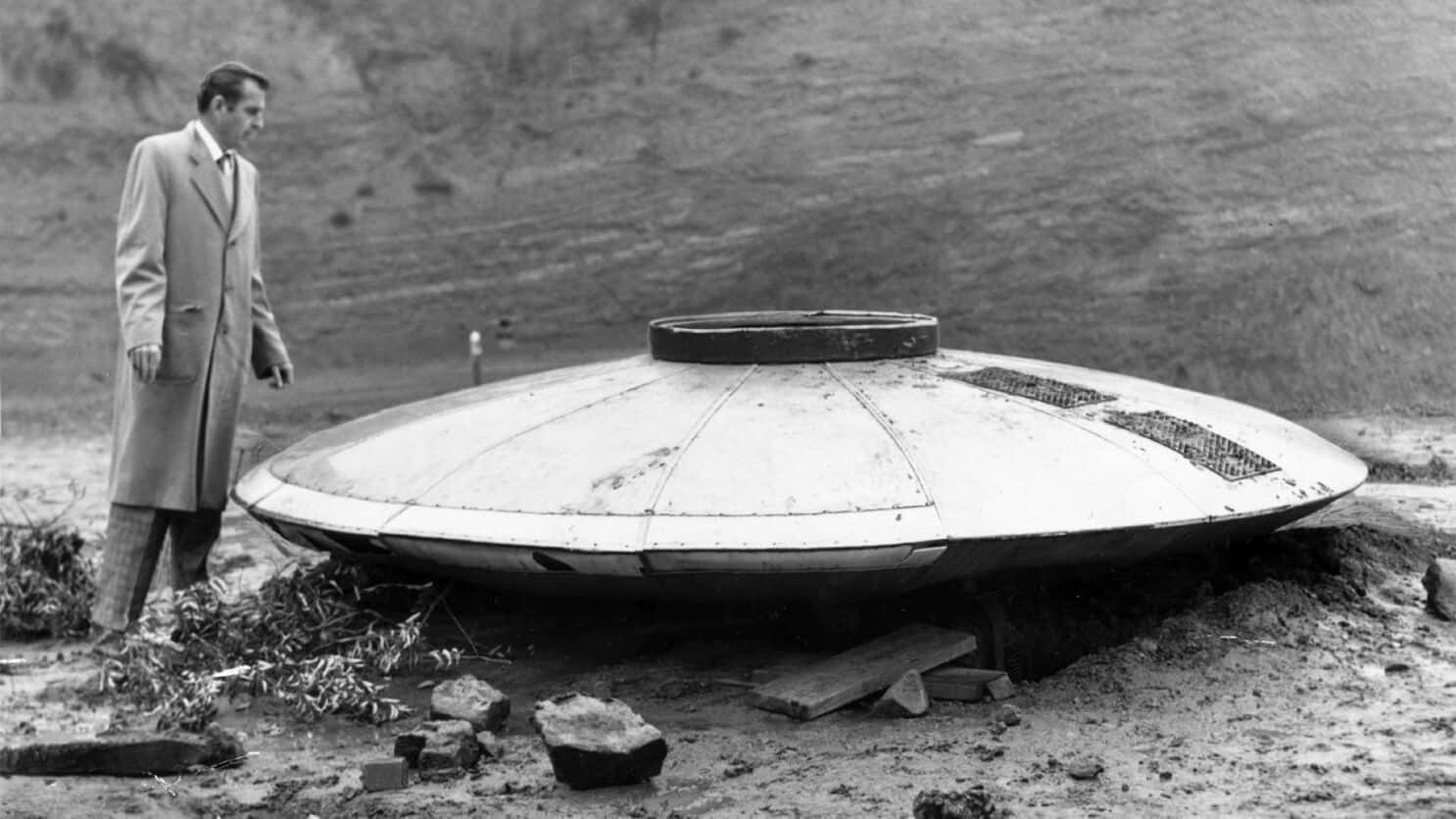 Real UFO Crashed In Desert Black And White Picture