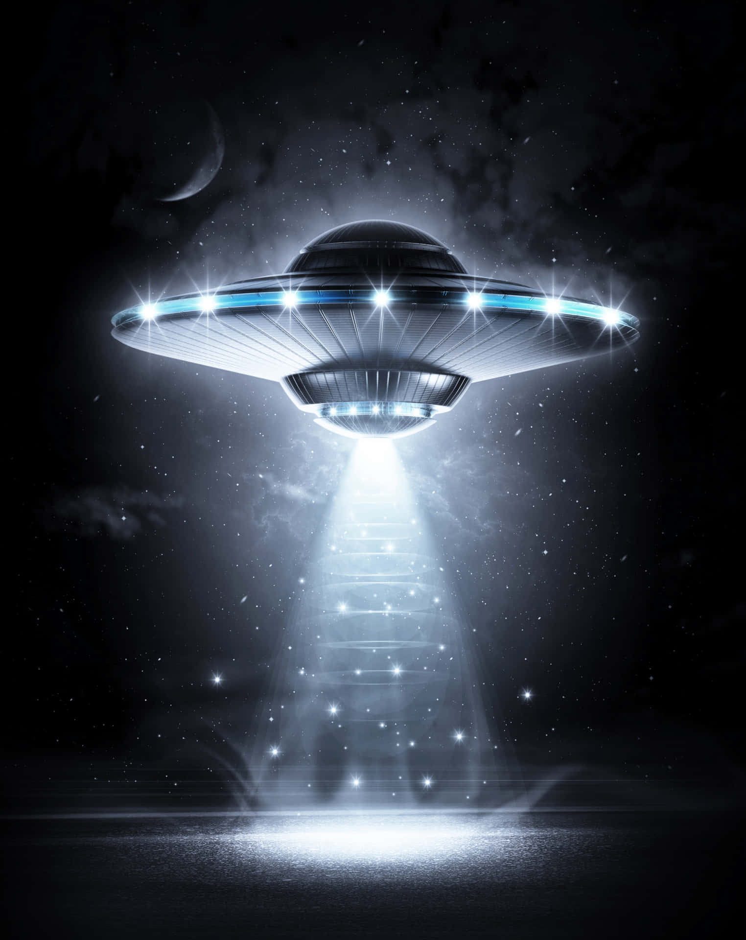 Real UFO Spaceship With Starry Sky Picture