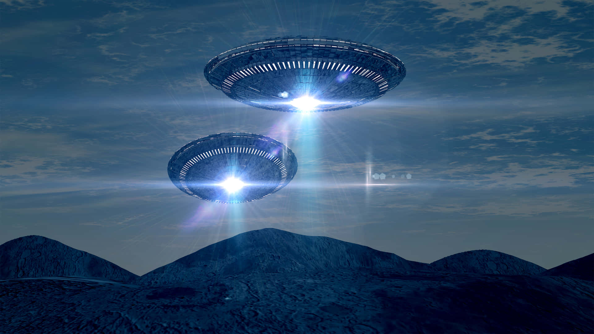 Immaginereale Di Un Ufo Con Effetti Luminosi Sopra Le Montagne