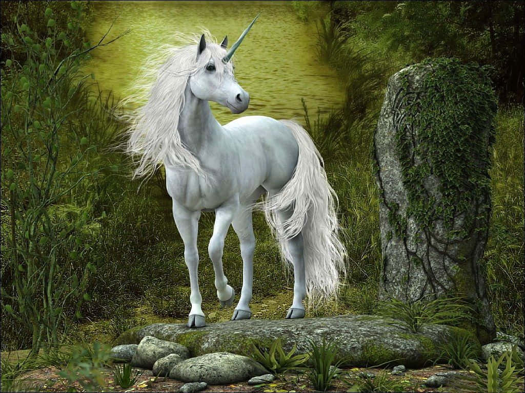 A White Unicorn Standing In The Grass Wallpaper