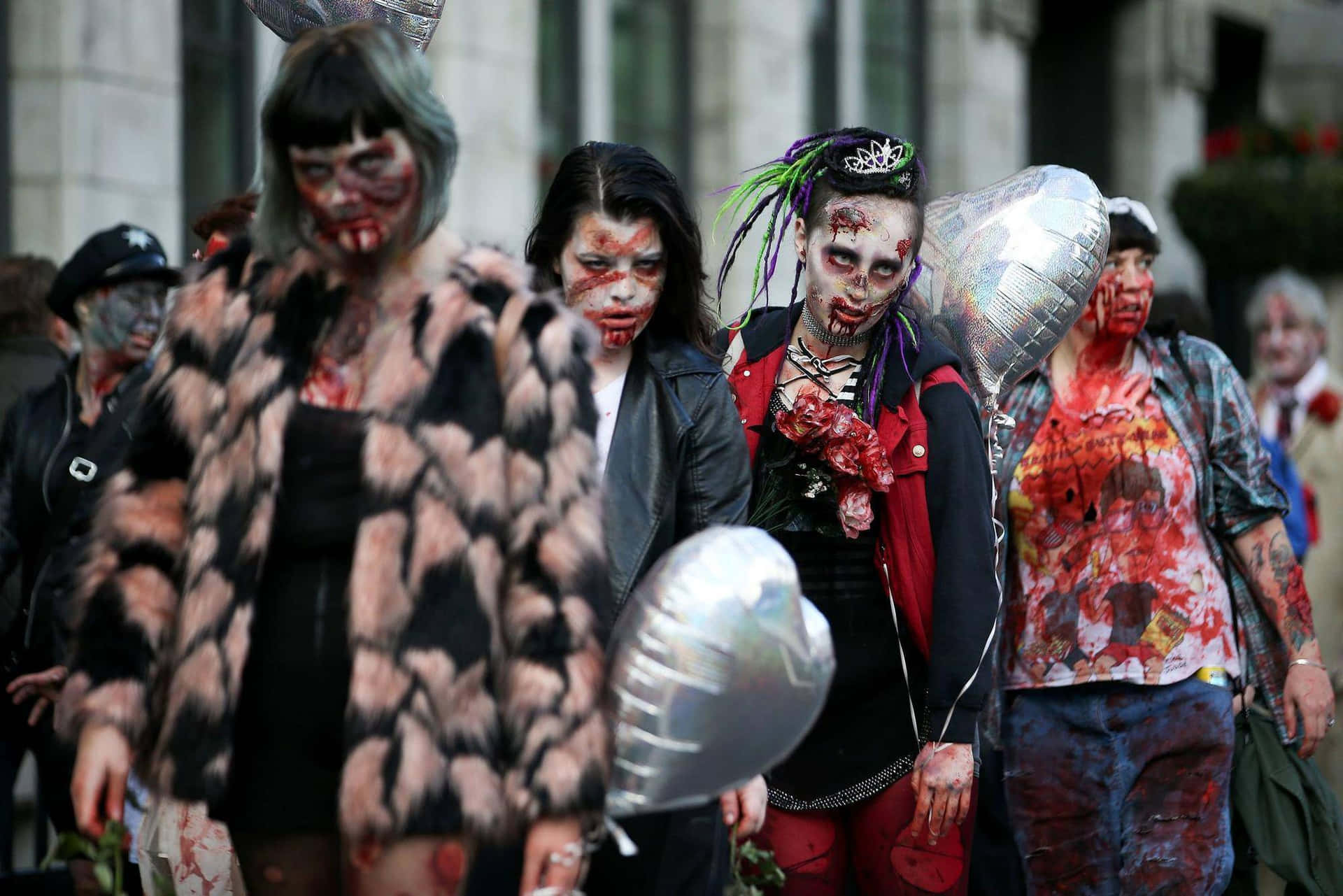 zombies walk down the street in london