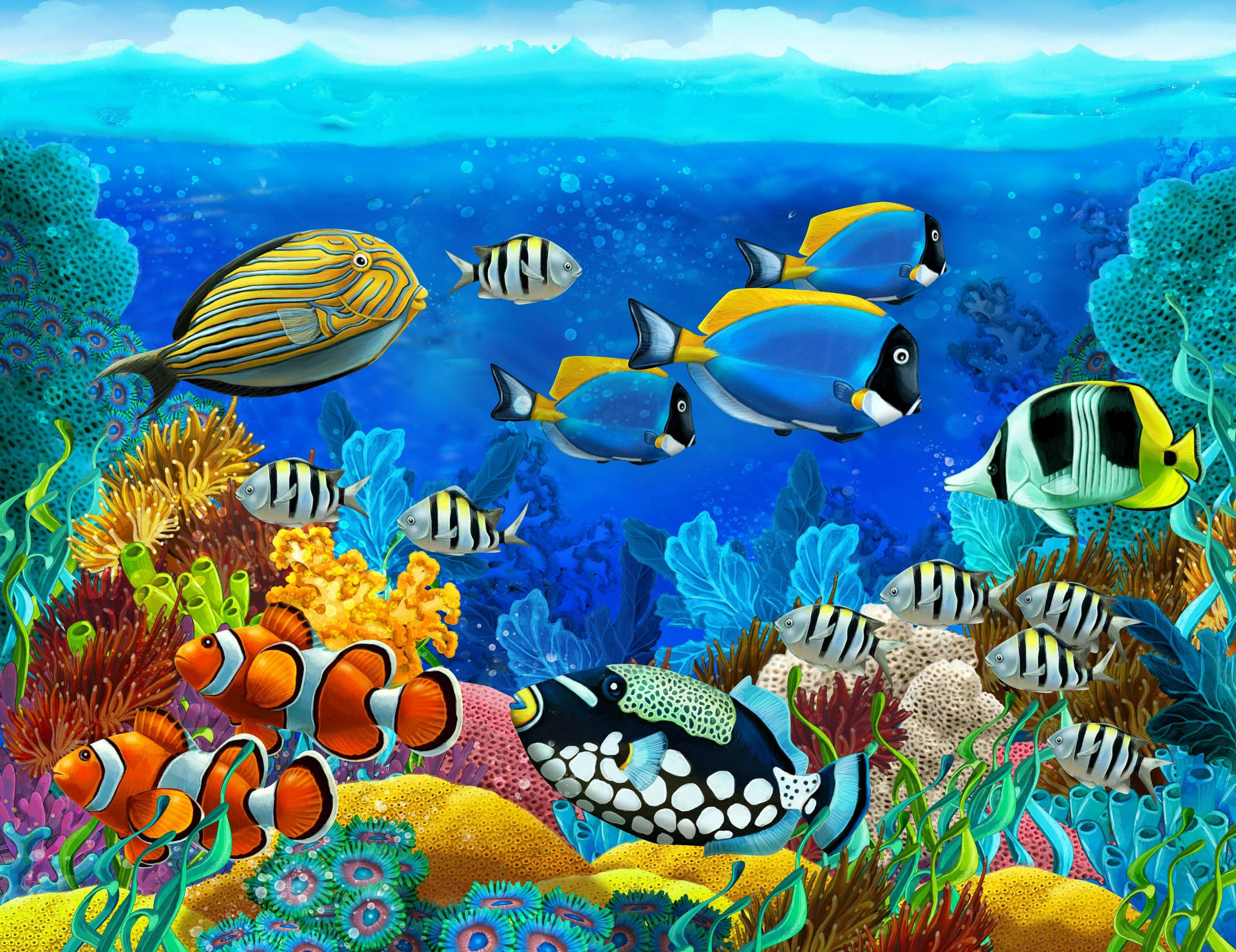 Realistic Aquatic Fishes Graphic Wallpaper
