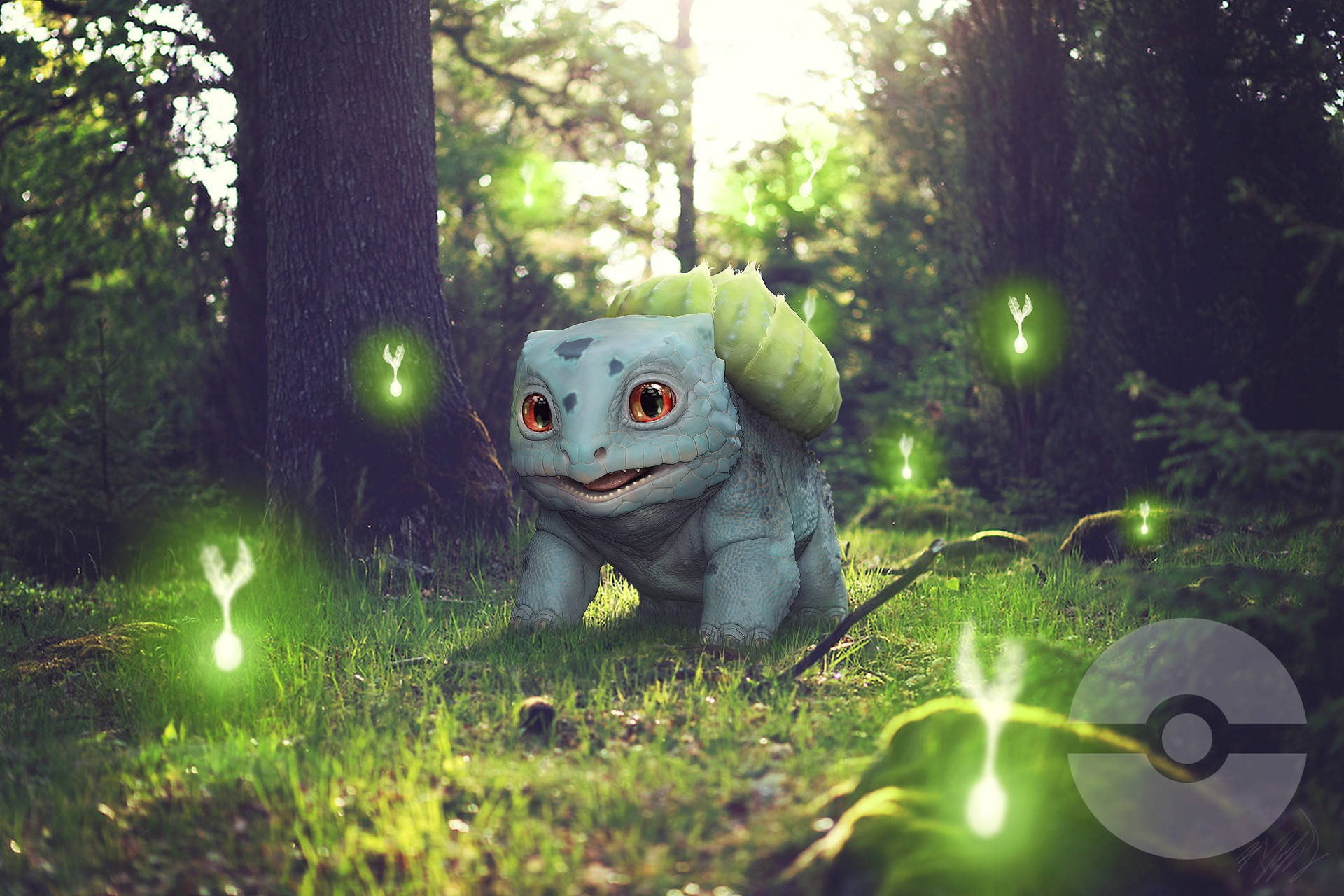 Realistic Bulbasaur In Forest Background