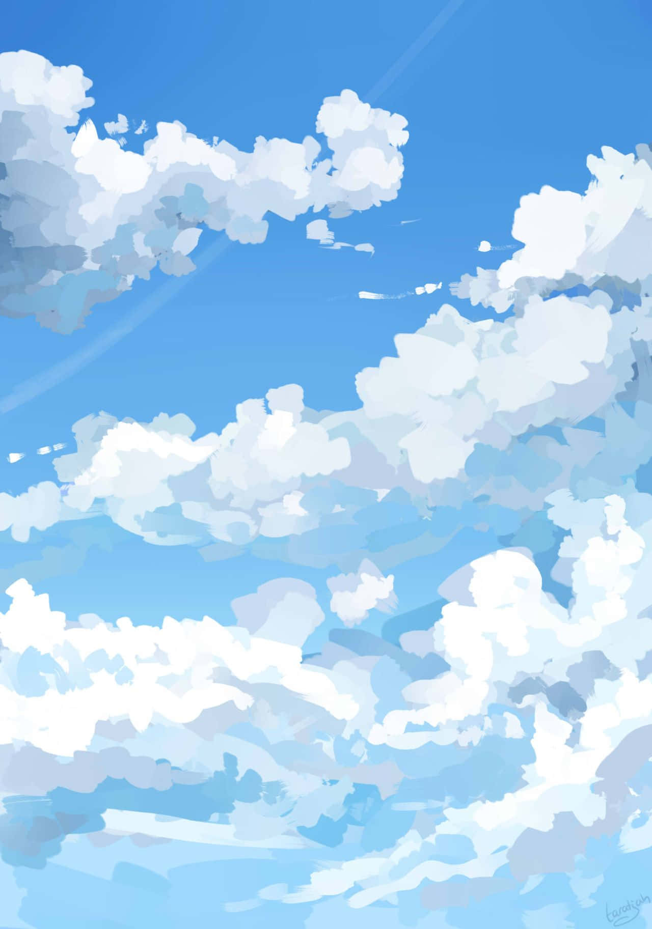 Realistischeswolken Gemälde Ästhetisch In Hellblau Wallpaper