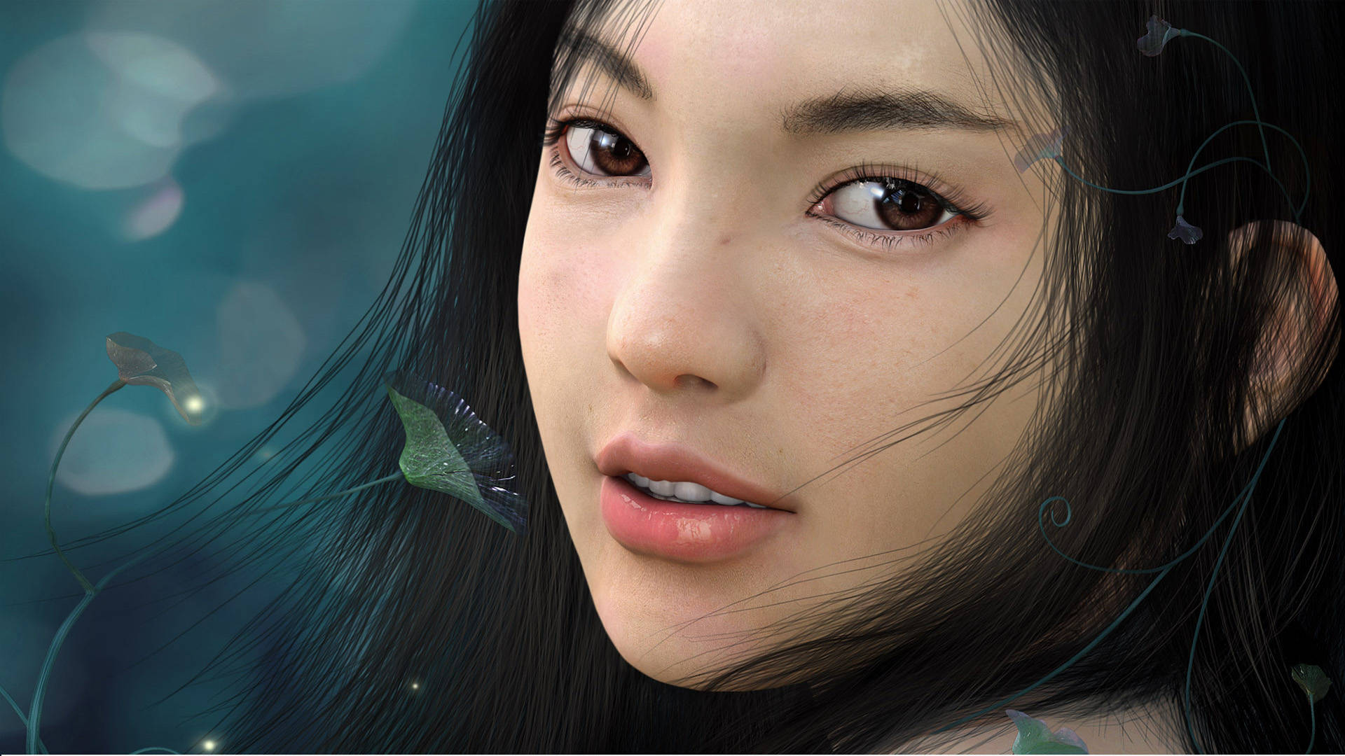Realistic Cute Girl Close-up Art Background