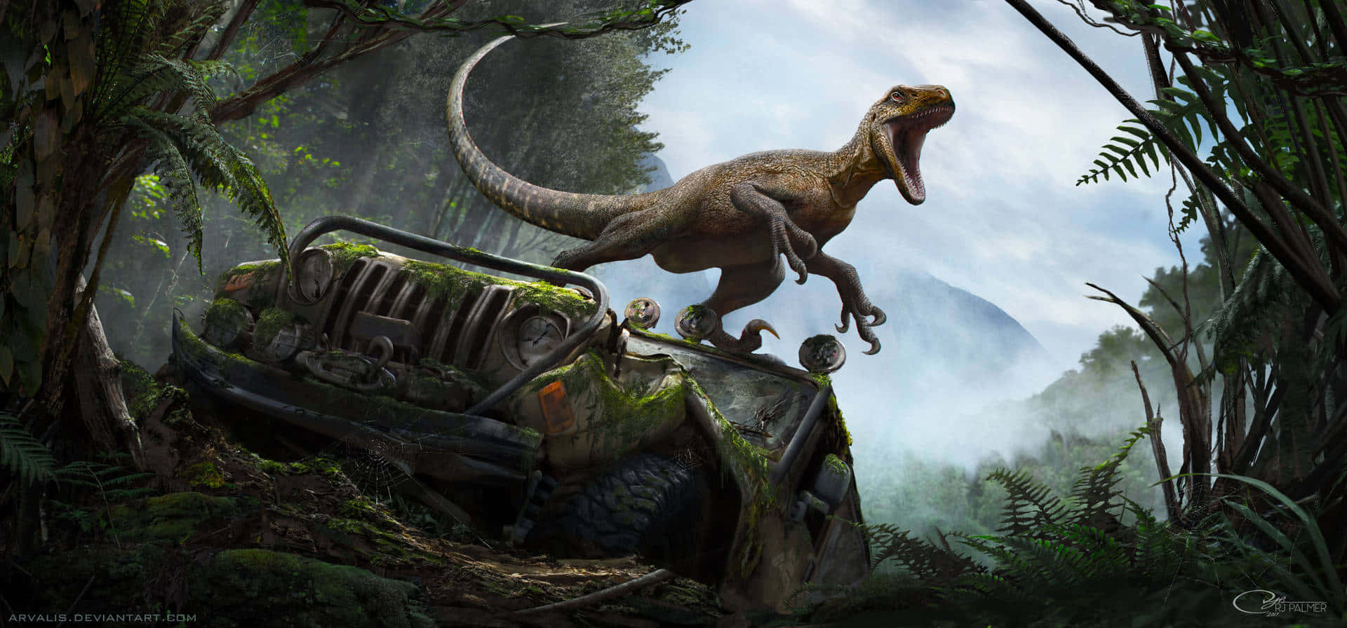 Unastatua Realistica Di Dinosauro In Mezzo A Una Vegetazione Tropicale. Sfondo