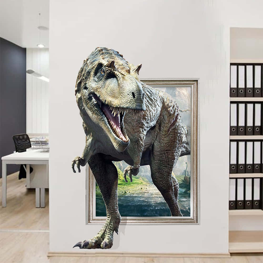 Unosticker Da Parete Con Un Dinosauro In Ufficio Sfondo