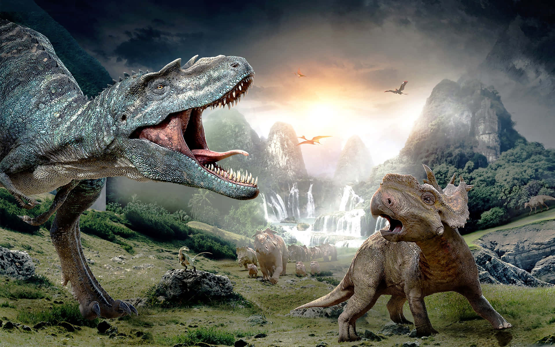 Un'animazionerealistica Di Un Dinosauro Nel Suo Habitat Naturale. Sfondo