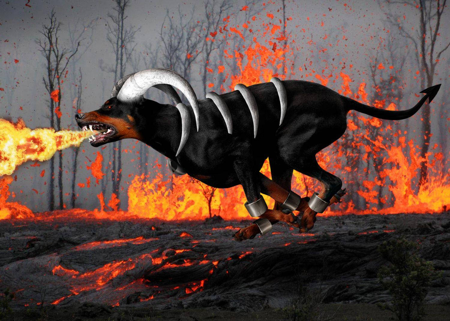 Realistic Houndoom Burning Down A Forest Wallpaper