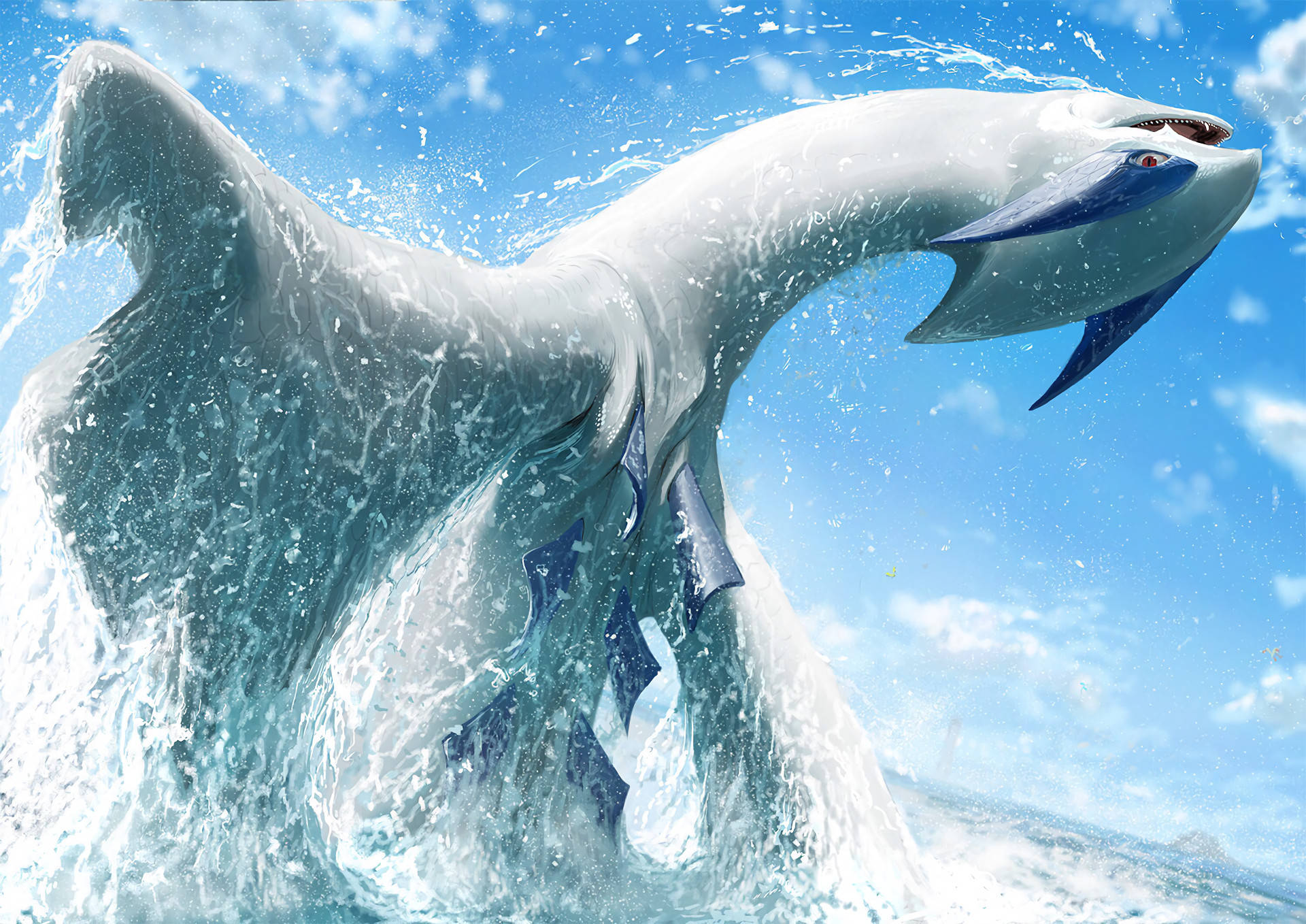 Download A majestic Lugia in its ocean home Wallpaper