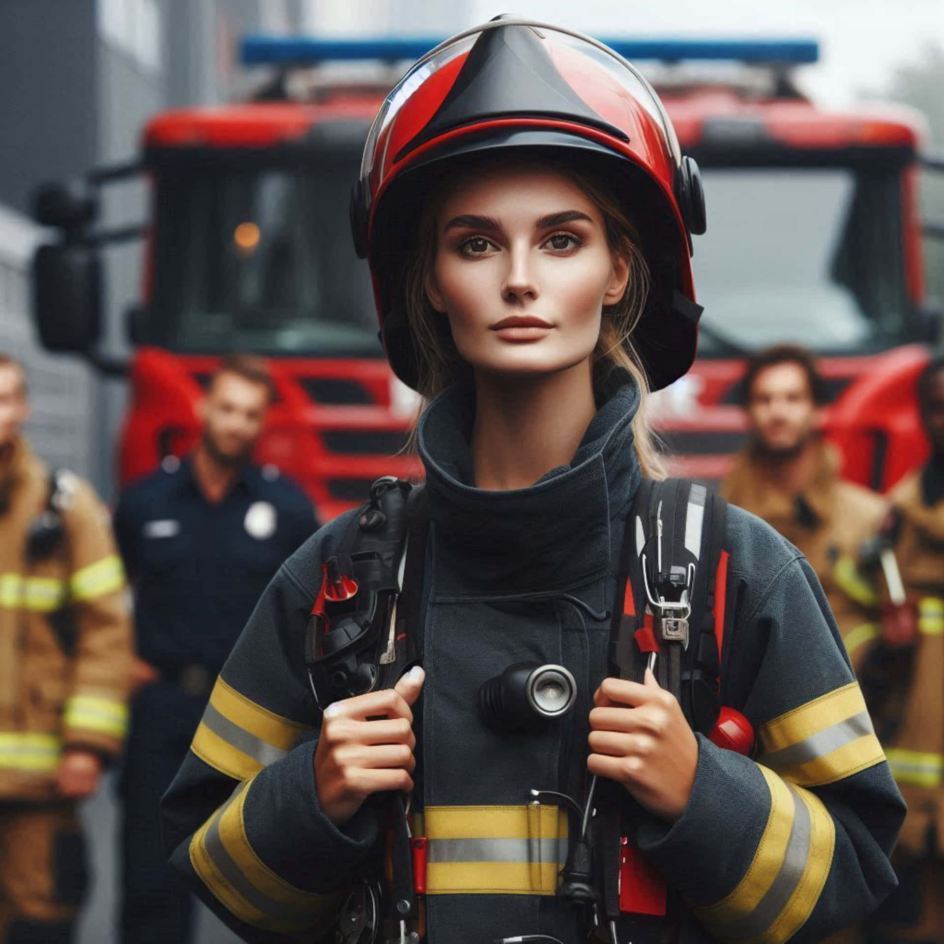Realistic Photograph Of A Female Firefighter Wallpaper