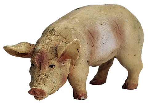 Realistic Pig Figurineon Black Background PNG