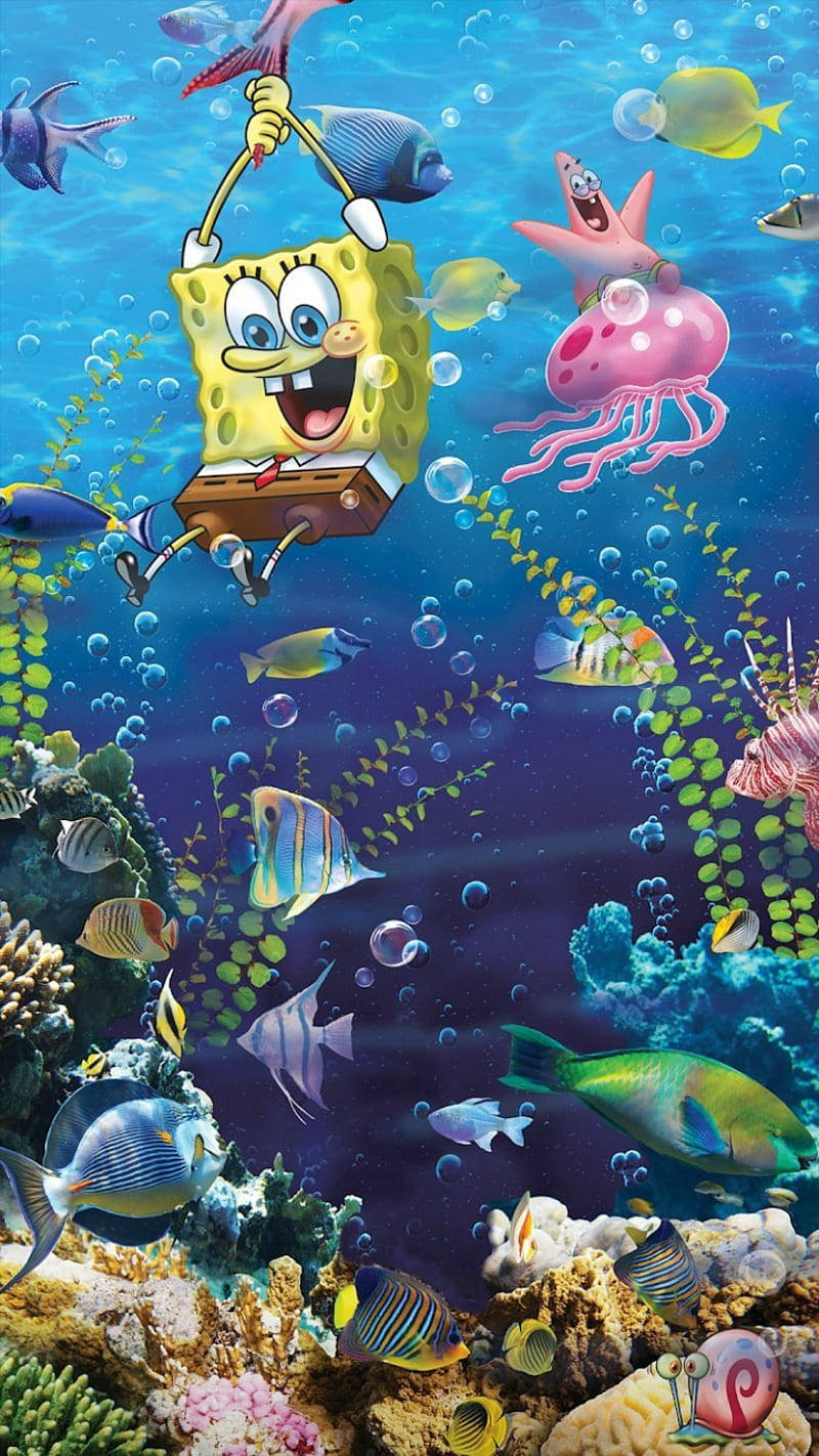 Spongeboby Patrick Realistas Con Peces Fondo de pantalla