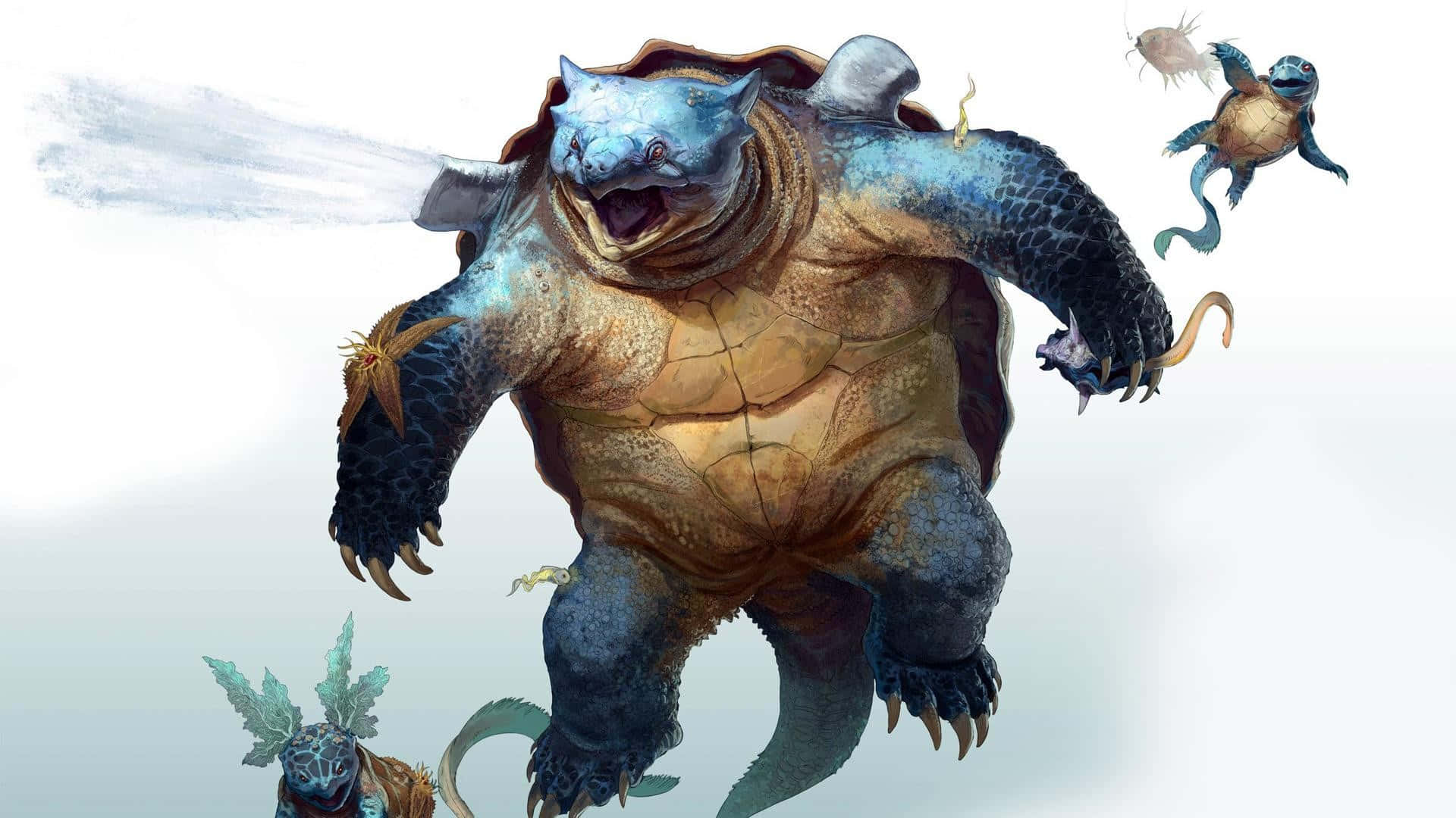 Realistic Squirtle, Wartortle, and Blastoise Wallpaper