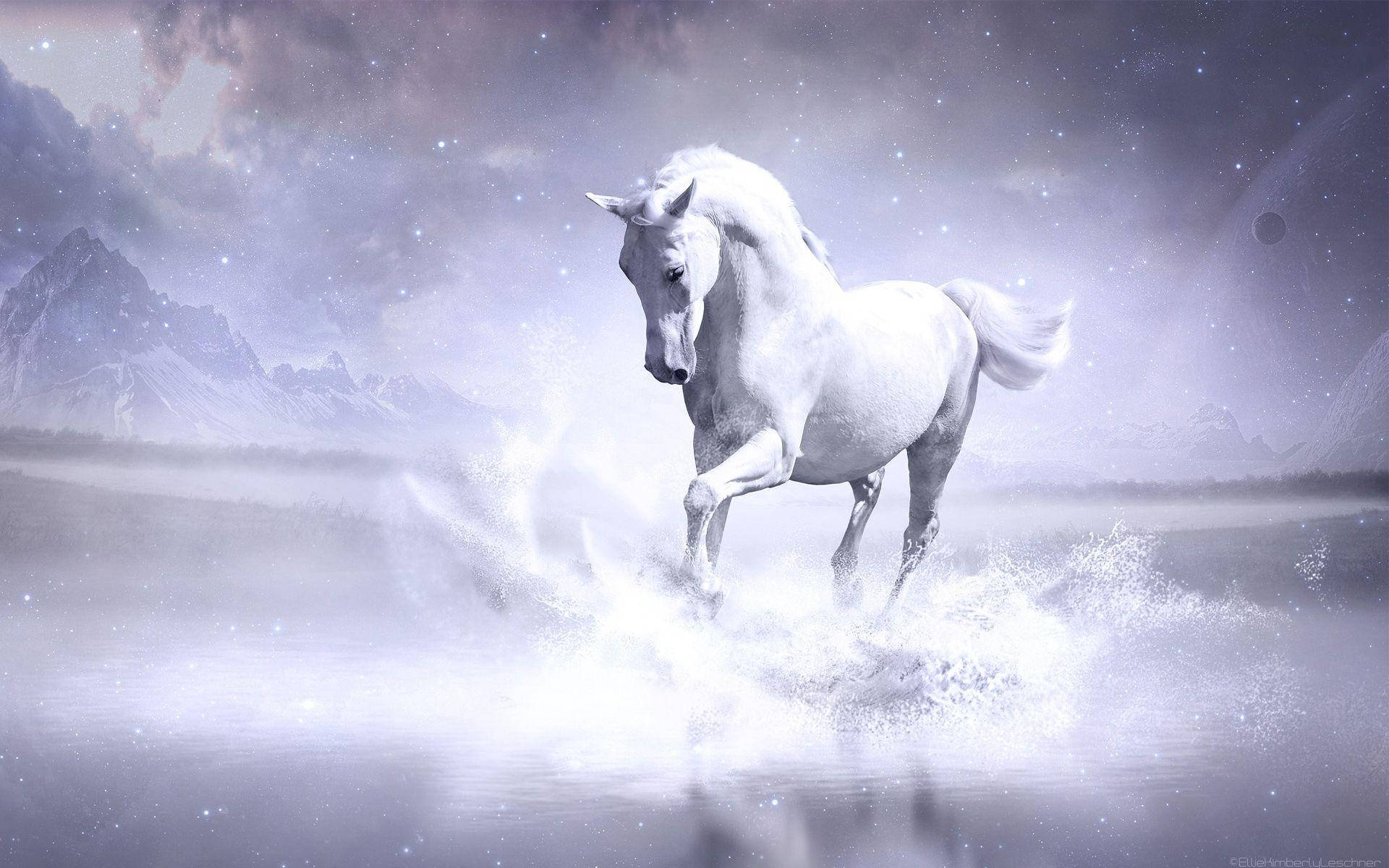 Realistic White Horse Painting Wallpaper