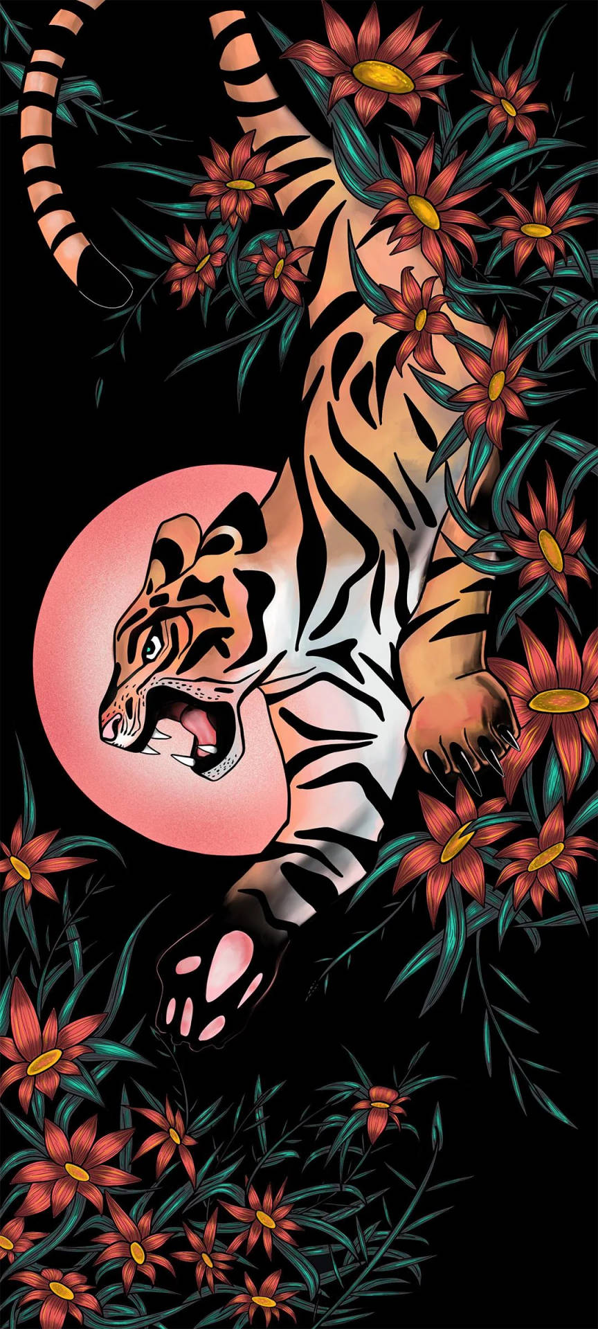 Realme 7 Pro Floral Tiger Artwork Wallpaper