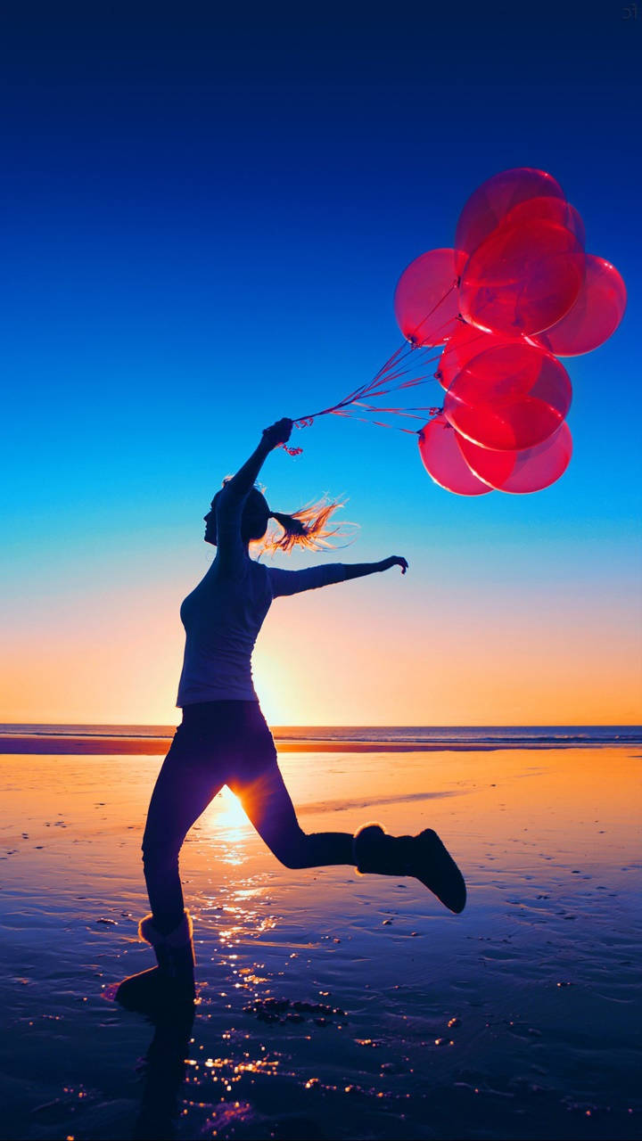 Realme 7 Pro Woman With Balloons Wallpaper