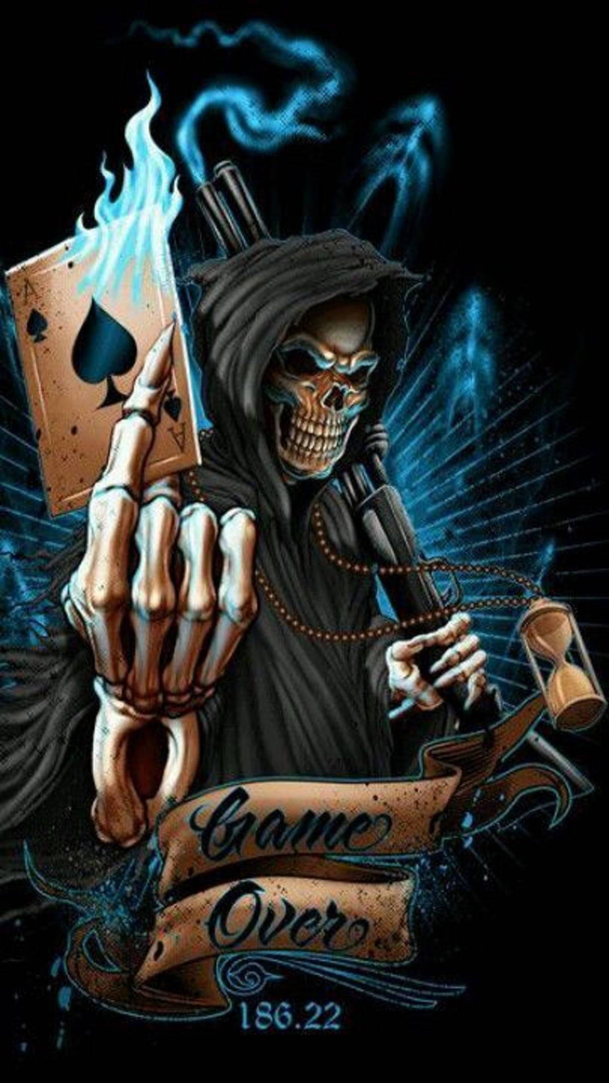 Reaper Death Skeleton Aesthetic Game Over Card Wallpaper