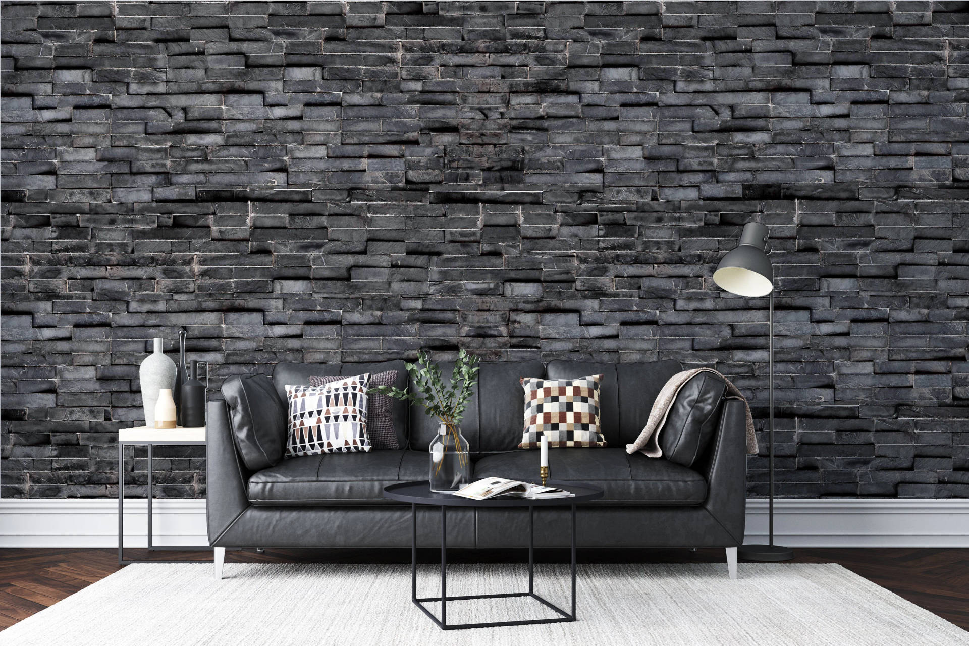 Receiving Area With Black Brick Wall Wallpaper