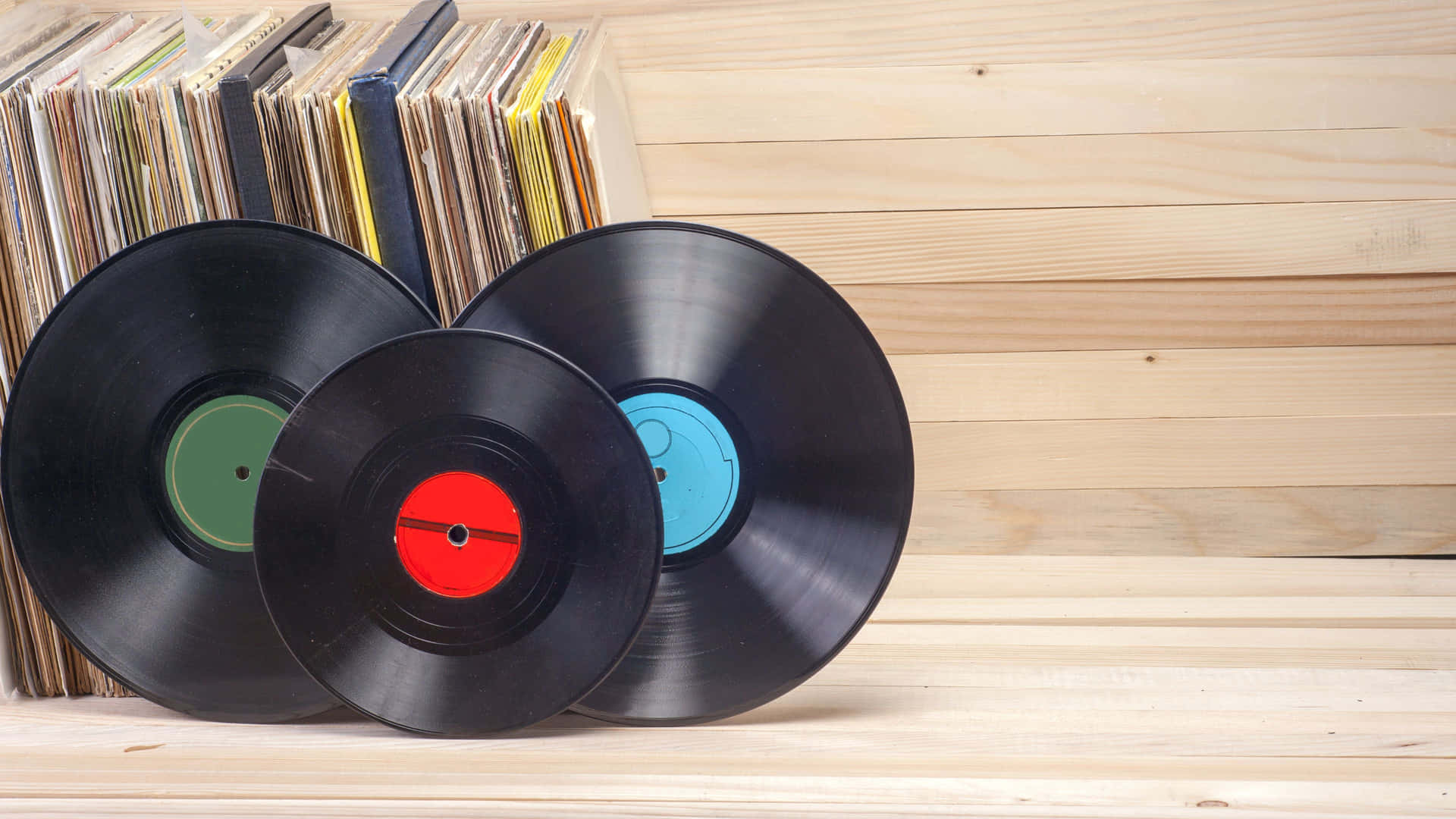 Vintage Vinyl Record on Wooden Table