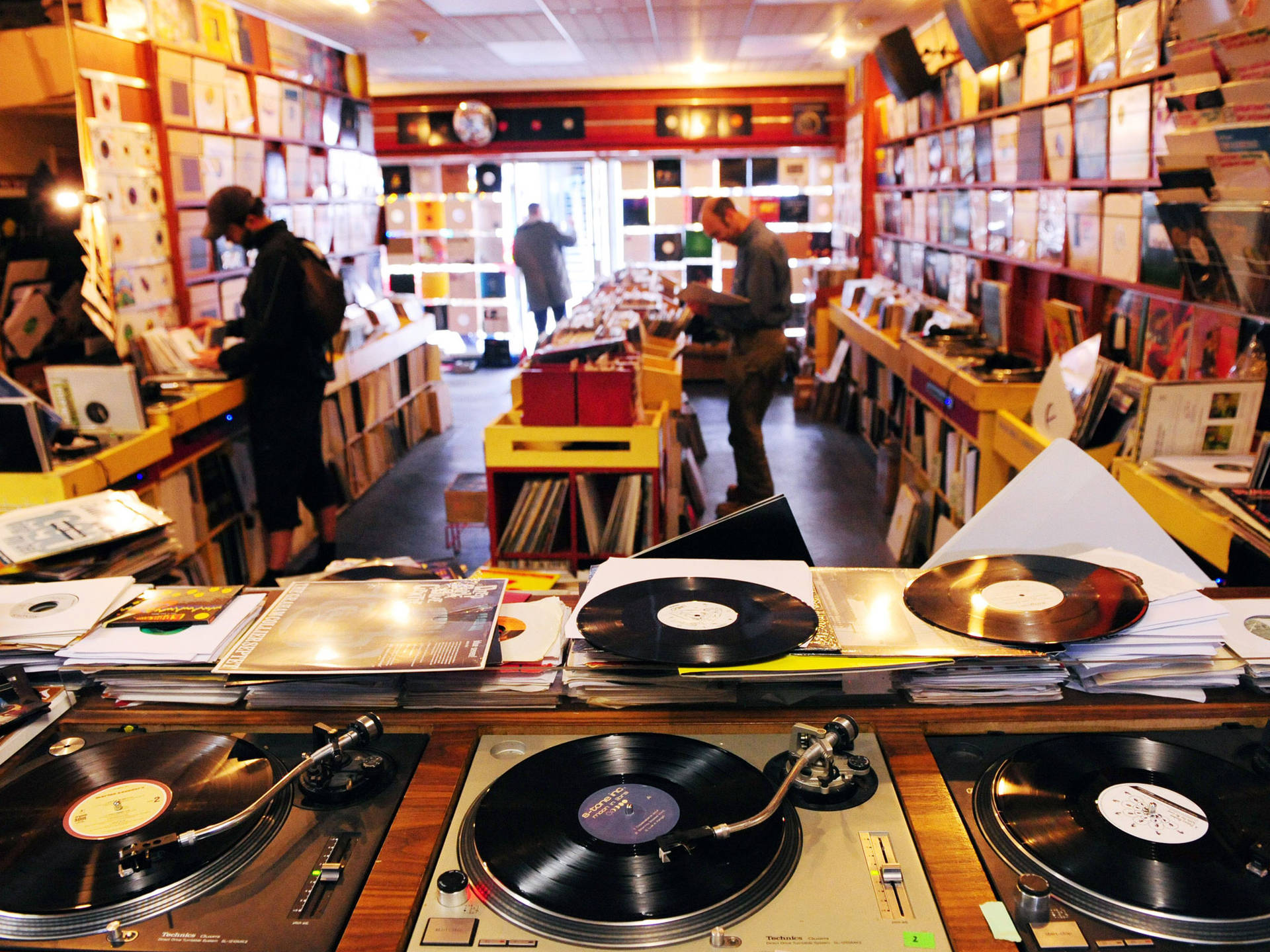 Record Players In A Record Store Wallpaper