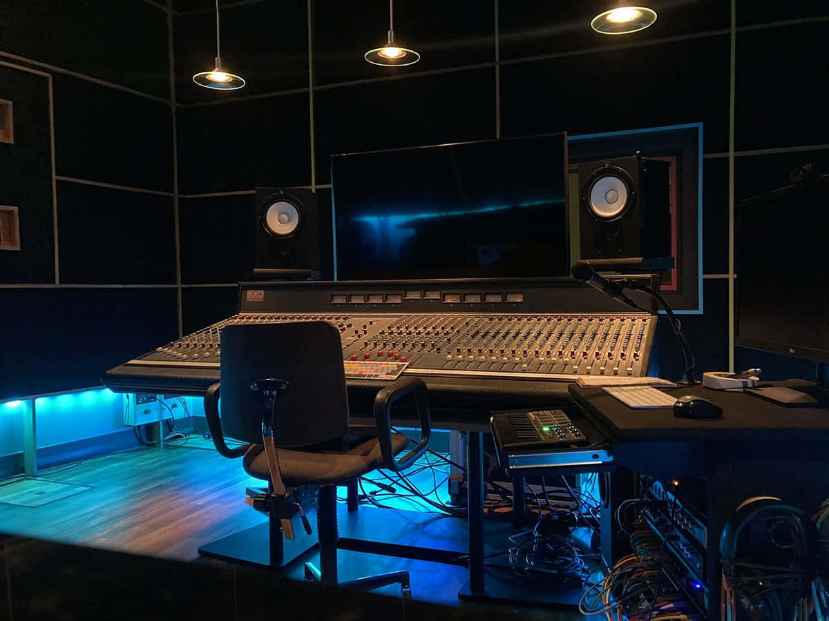 A Recording Studio With A Desk And Monitors