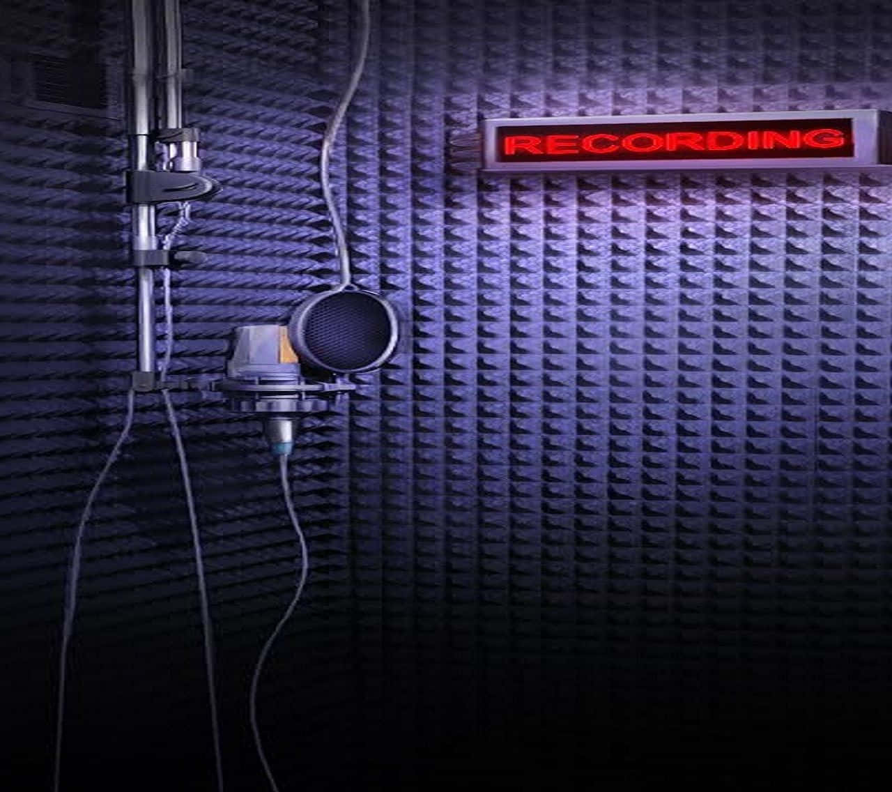 A Recording Studio With A Microphone And A Recording Sign
