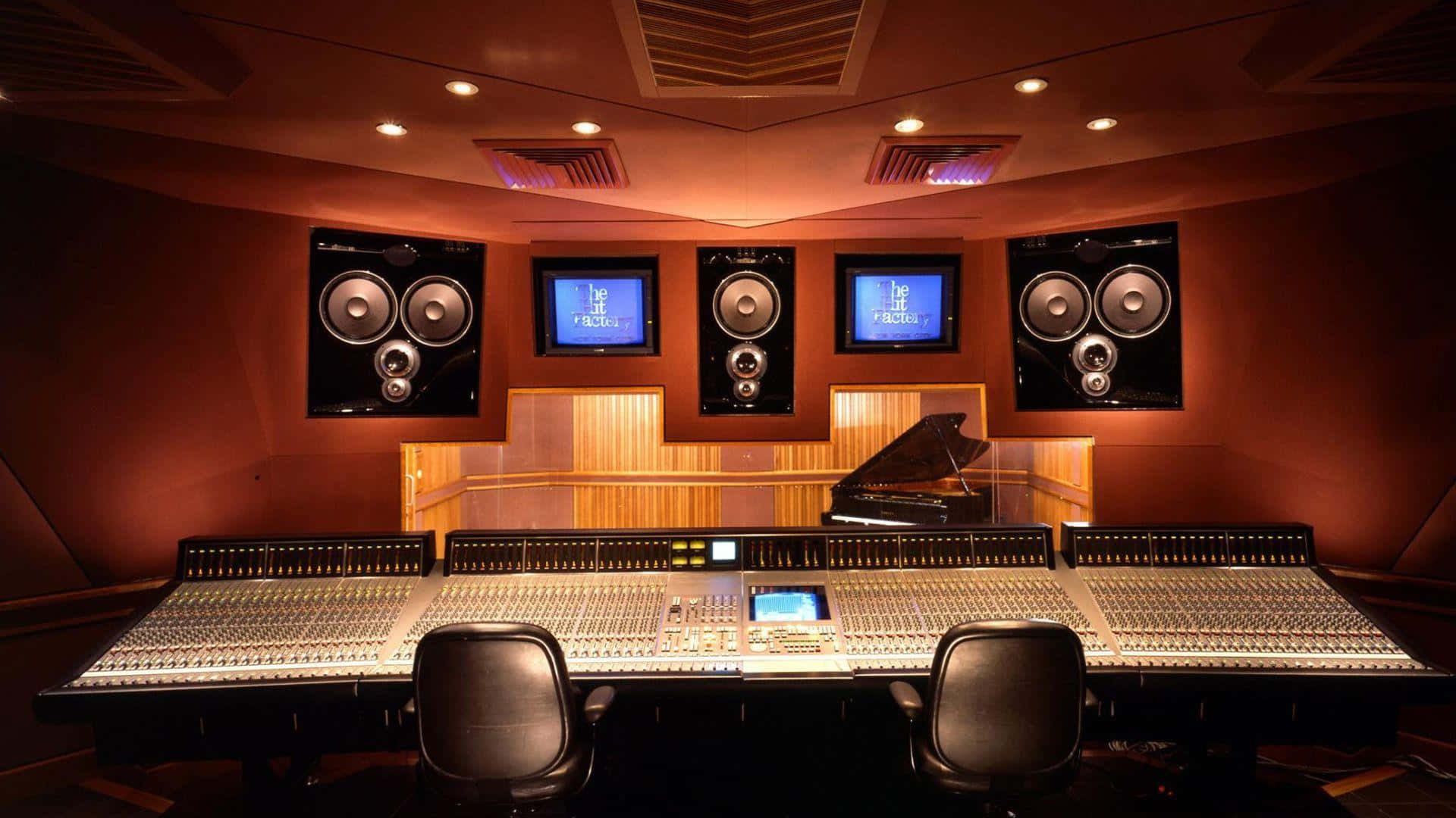 A Recording Studio With A Piano And Monitors