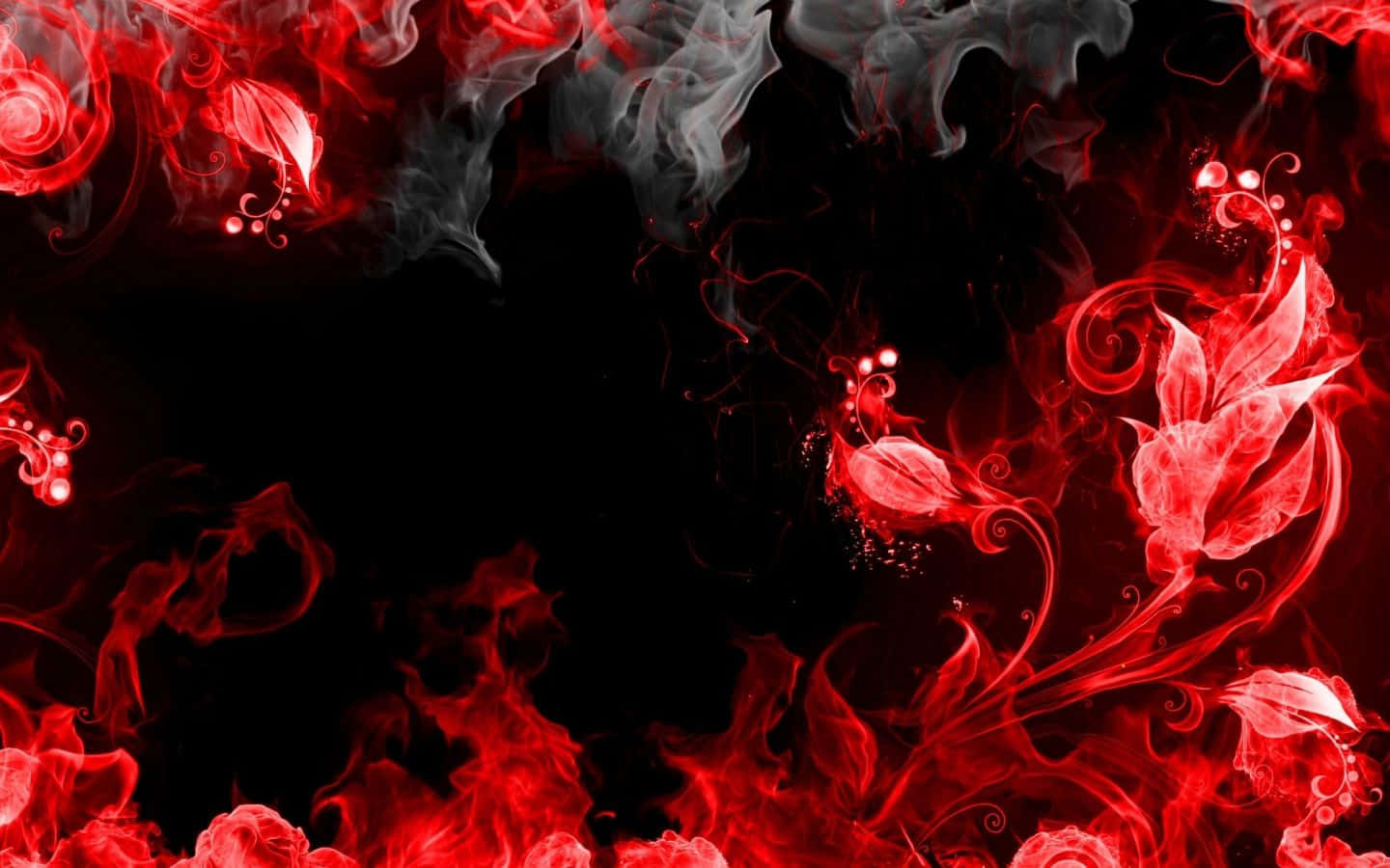 A Black Background With Red And Black Flowers