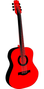 Red Acoustic Guitar Black Background PNG