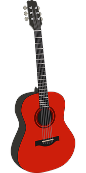 Red Acoustic Guitar Illustration PNG