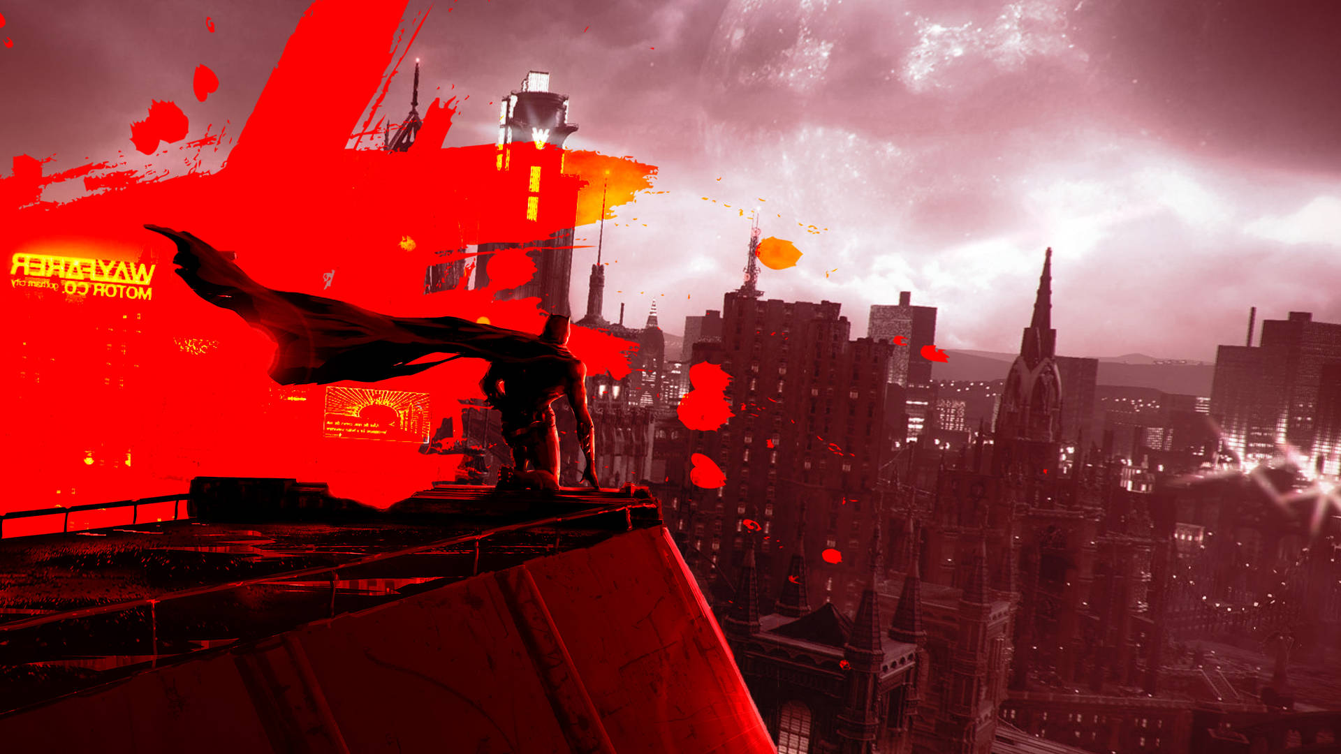 Rotesästhetisches 4k Gotham Batman Wacht Über Die Stadt. Wallpaper
