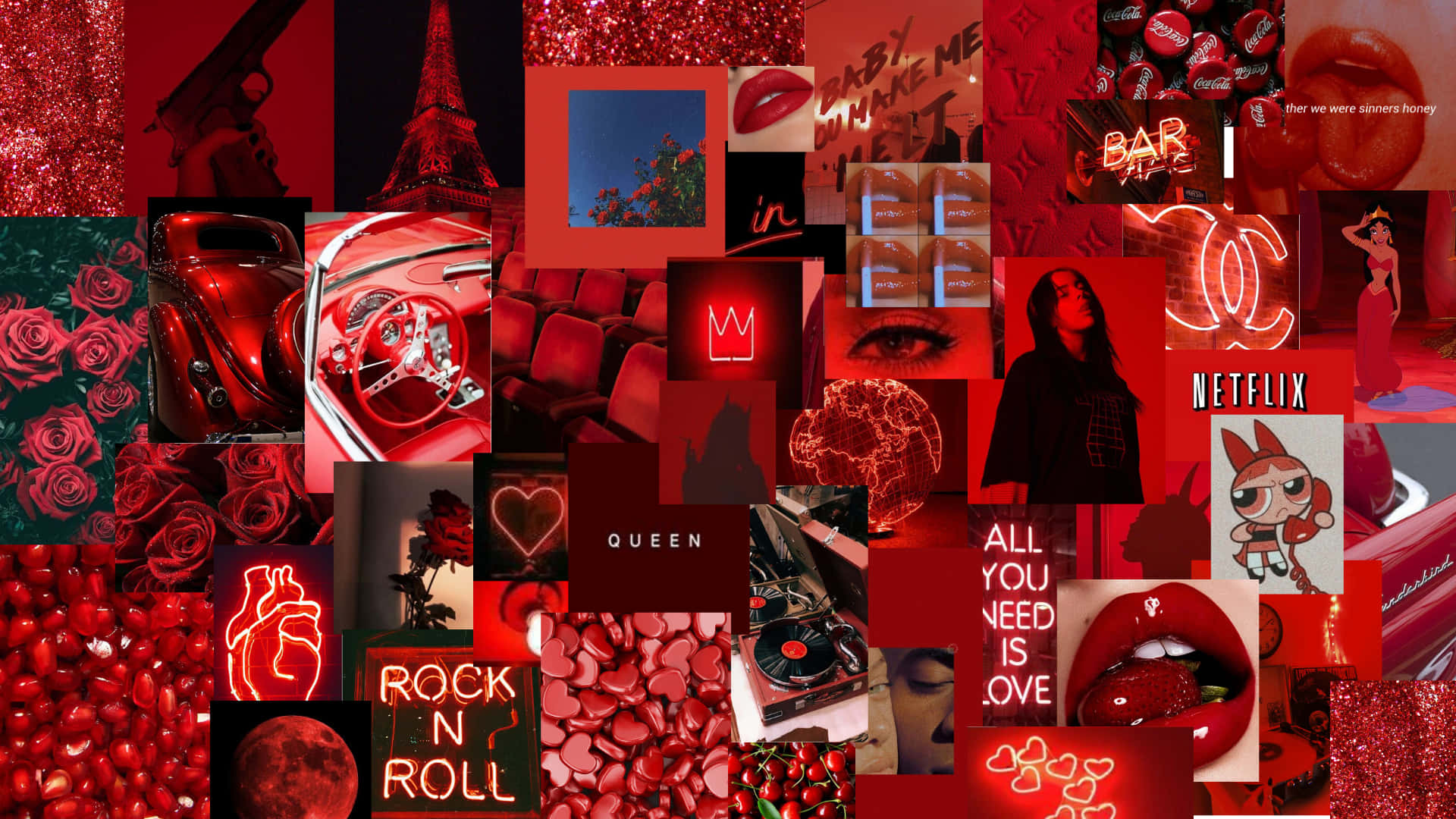 A Collage Of Red Images With A Red Background Wallpaper