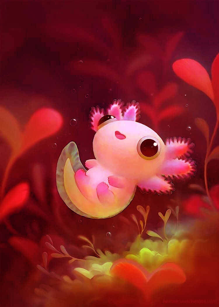 Red Aesthetic Cute Axolotl Graphic Art Wallpaper