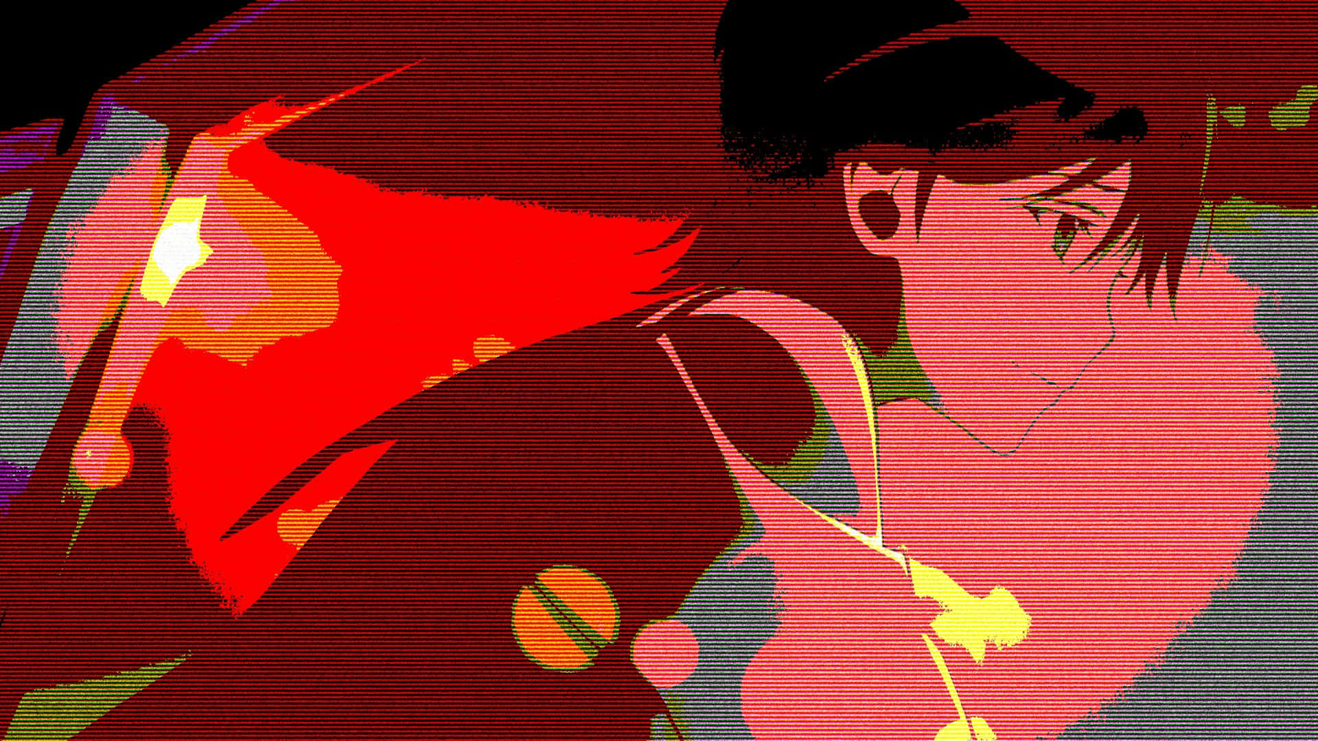 Rödestetisk Bärbar Dator Animefigur. Wallpaper