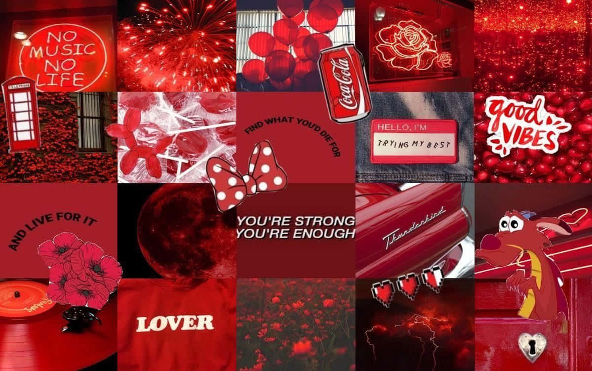 Red Aesthetic Laptop Balloons Candies Wallpaper