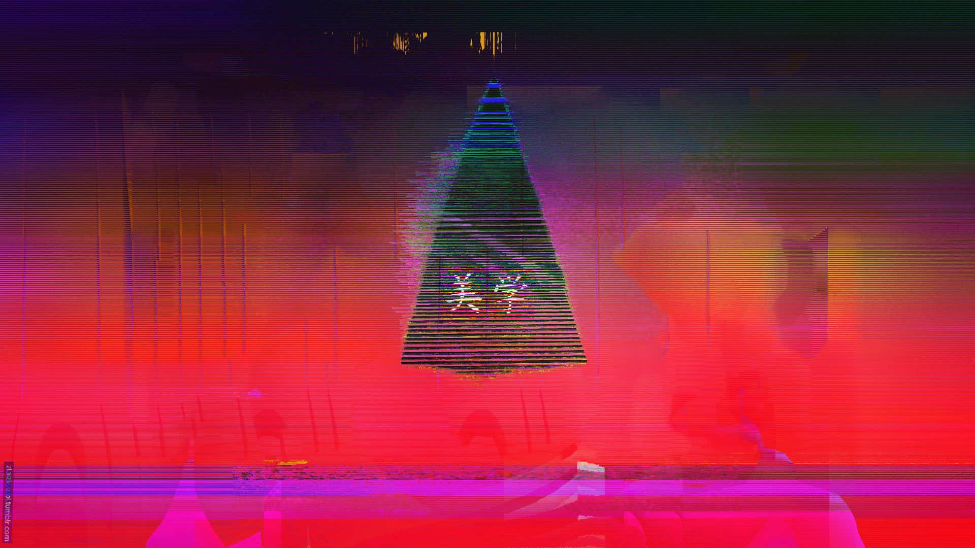 Red Aesthetic Laptop Floating Prism Wallpaper