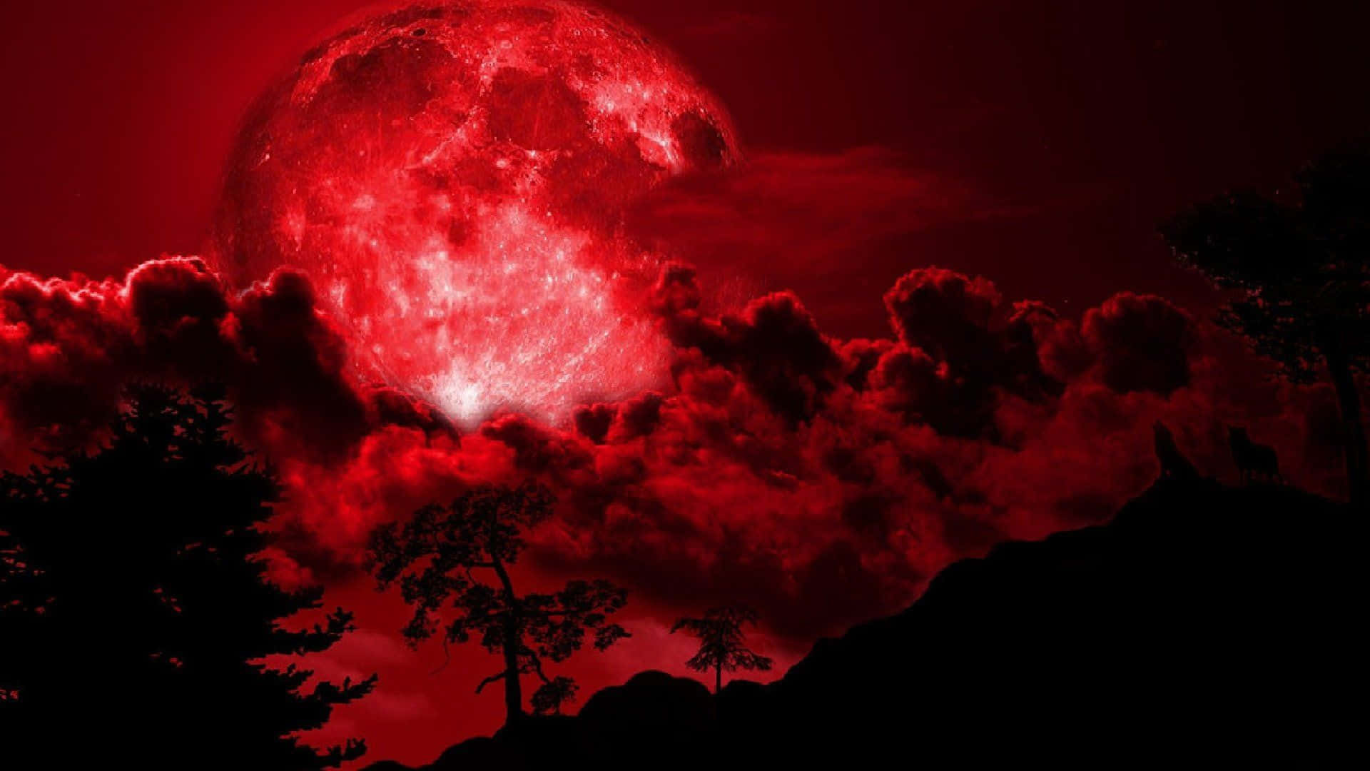 Red Aesthetic Laptop Moon Clouds Sky Wallpaper