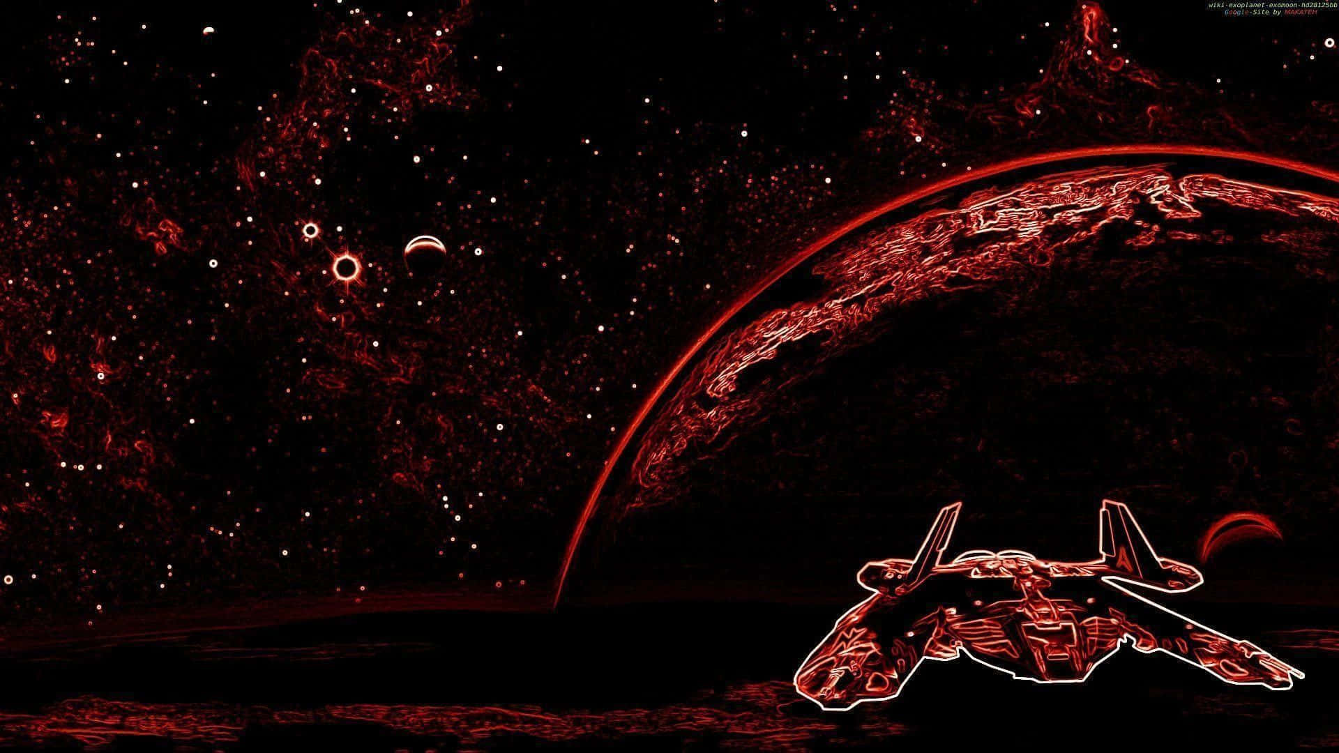 Red Aesthetic Laptop Planet Stars Wallpaper