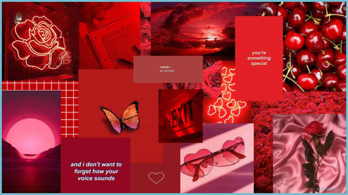 Red Aesthetic Laptop Roses Hearts Wallpaper