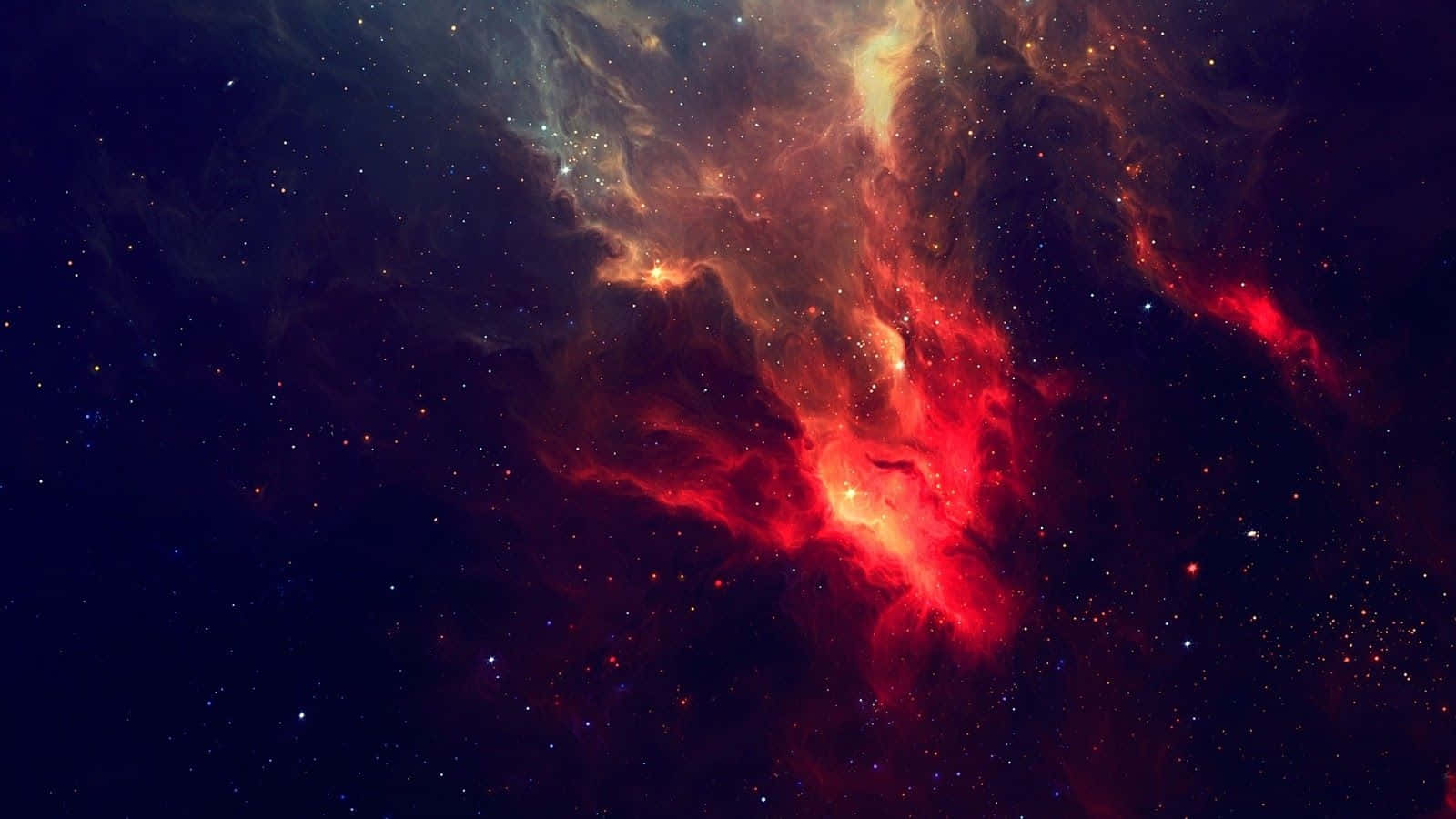 Roterästhetischer Laptop Mit Gelb-roter Nebula Wallpaper