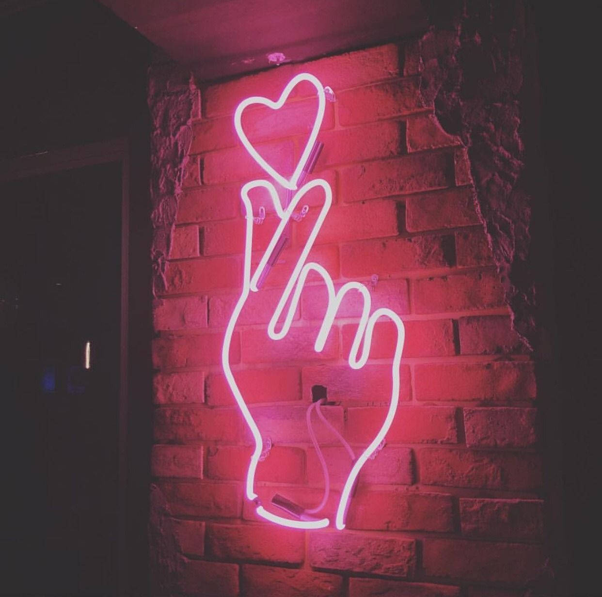 Red Aesthetic Neon Finger Heart Wallpaper