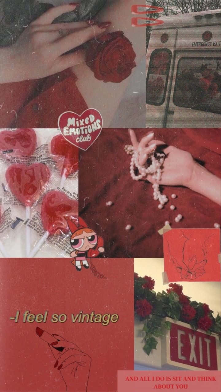 Red Photo Collage Aesthetic Tumblr Roses Pearls Wallpaper