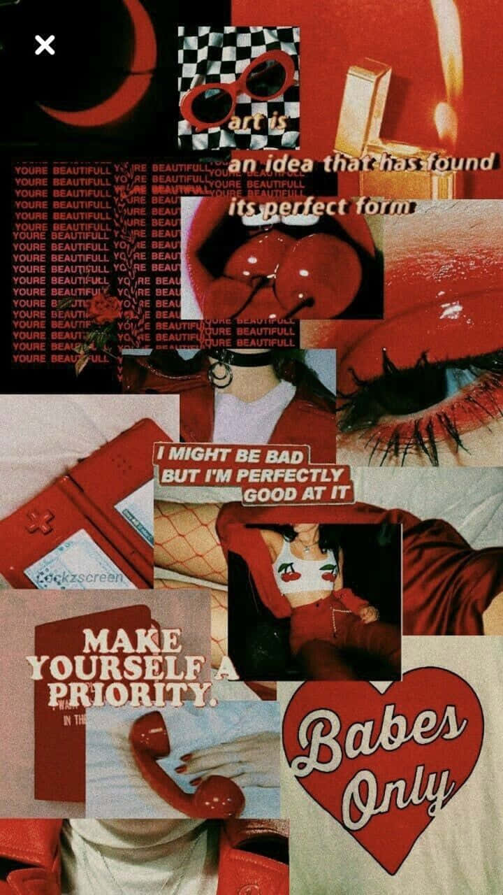 Red Photo Collage Aesthetic Tumblr Wallpaper