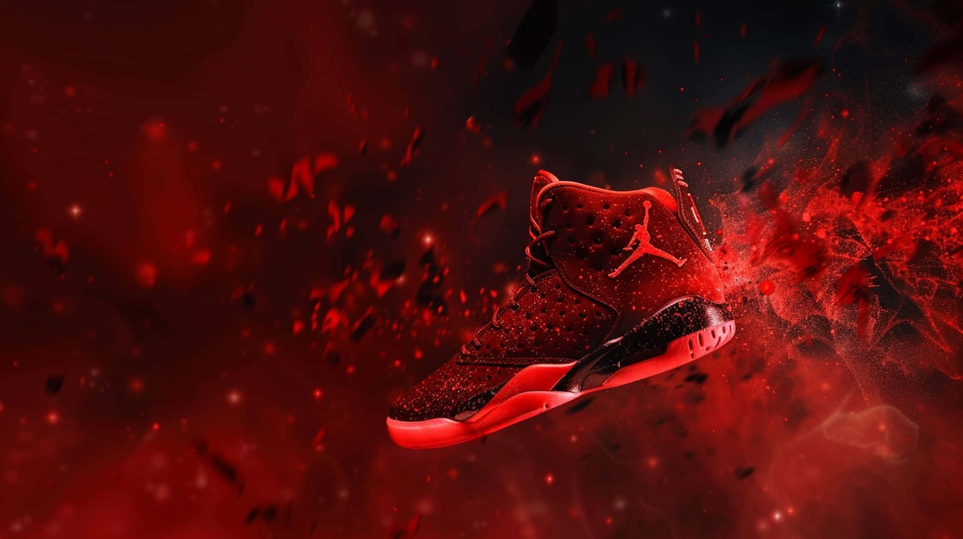 Red Air Jordan Sneaker Explosion Wallpaper