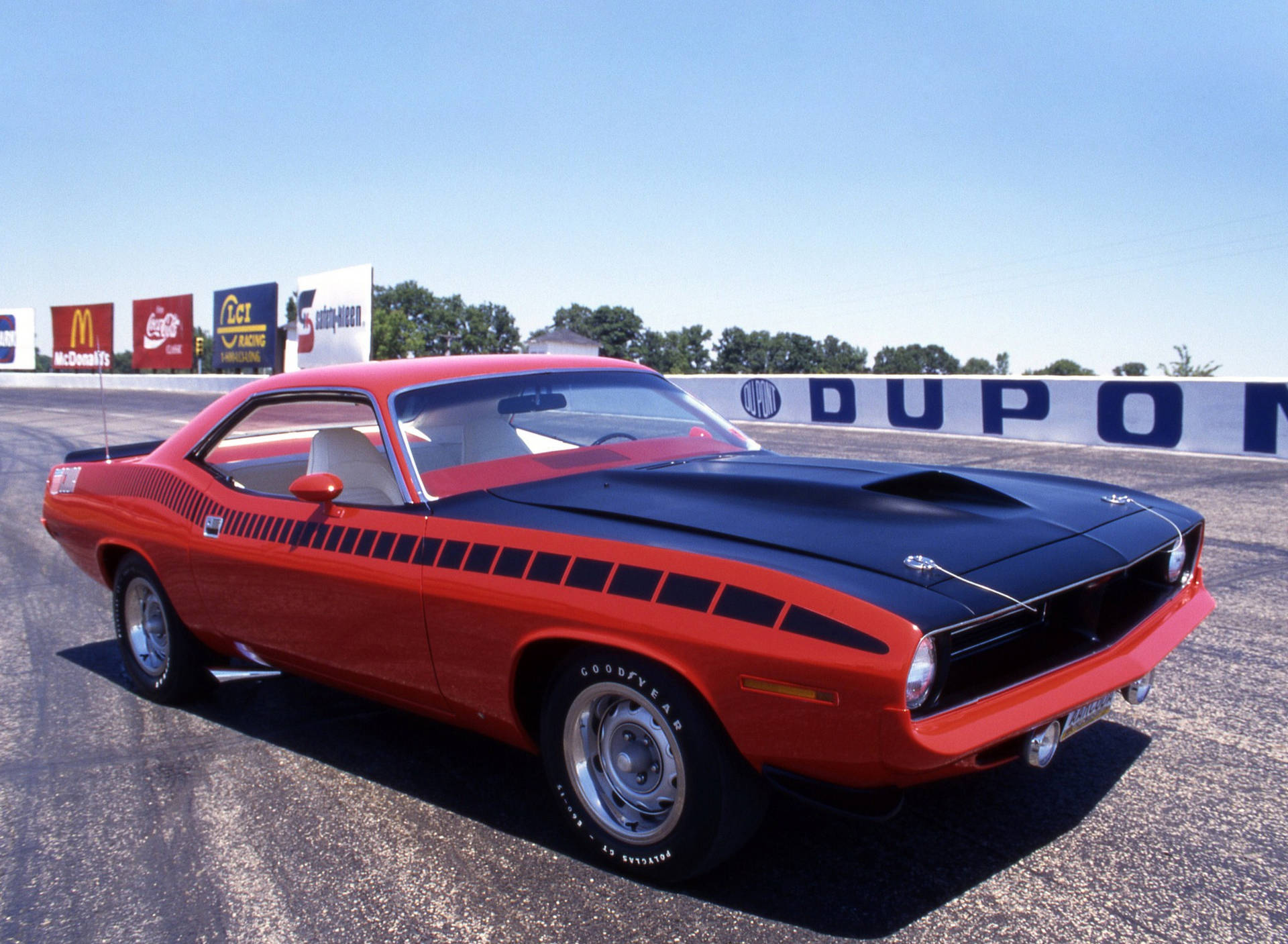 Red And Black 1970 Plymouth Barracuda Wallpaper