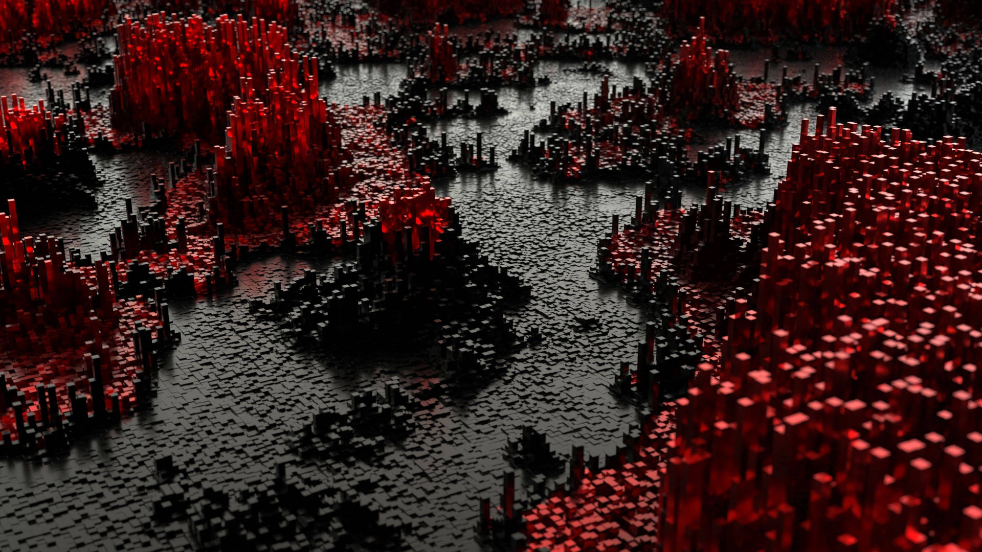 Red and black 3D pixel landscape wallpaper