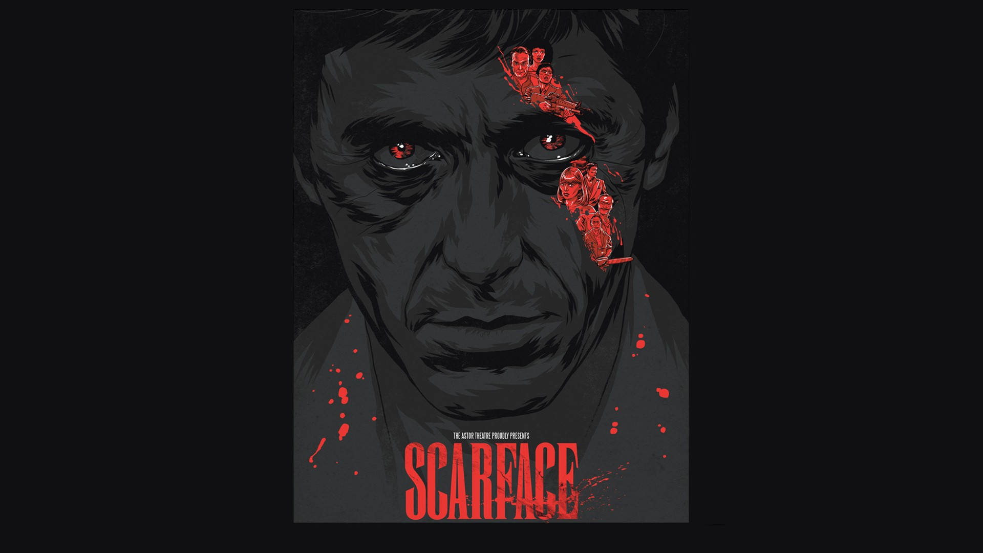 Artede Al Pacino En Scarface En Rojo Y Negro. Fondo de pantalla