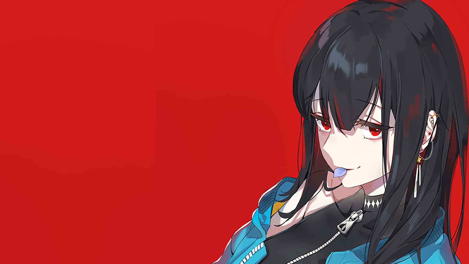 Red And Black Anime Biting Petal Wallpaper