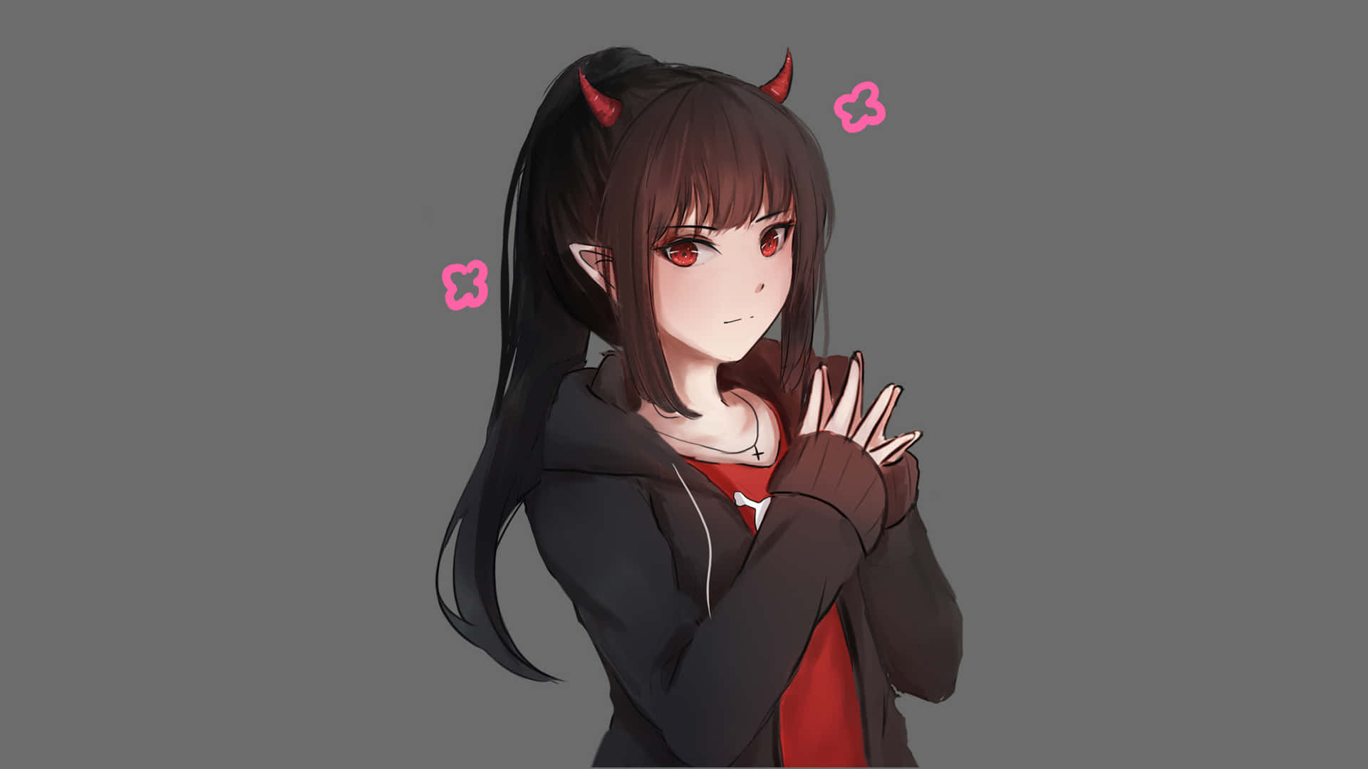 A female character in a red and black school uniform Wallpaper